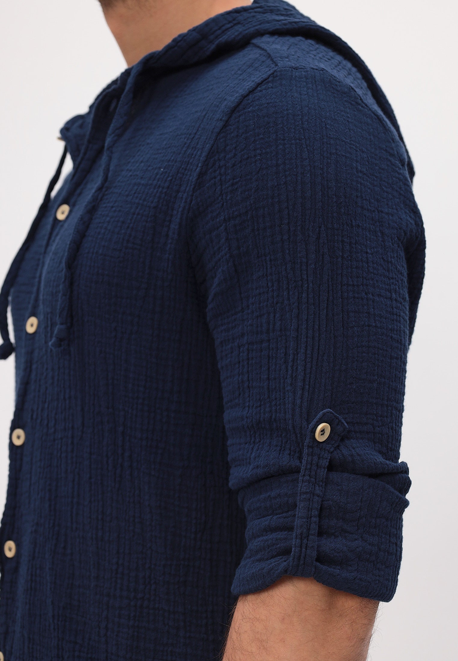 Herren Sommer und Freizeit Mode Hemd mit Kapuze aus lässige Musselin