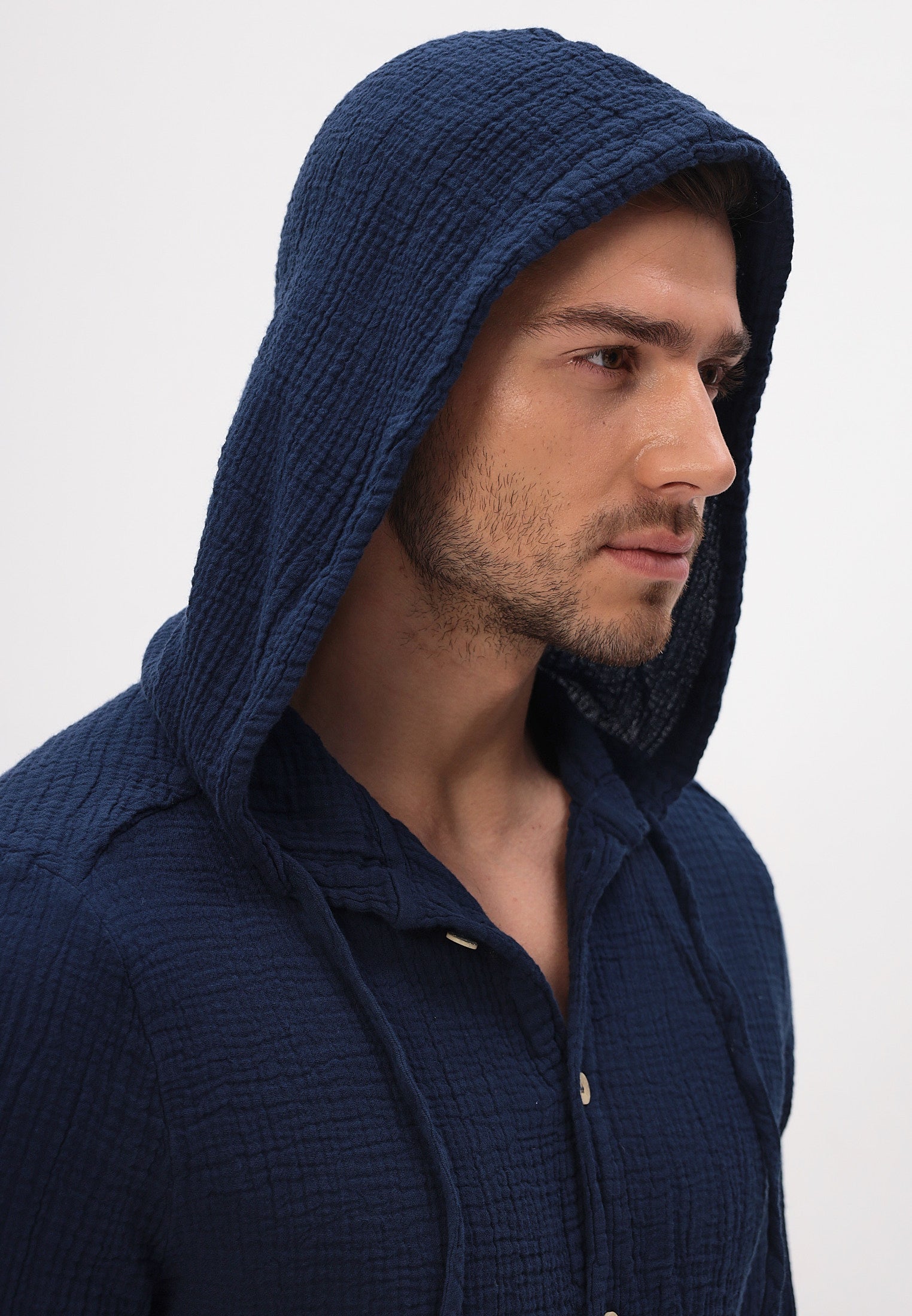 Herren Sommer und Freizeit Mode Hemd mit Kapuze aus lässige Musselin