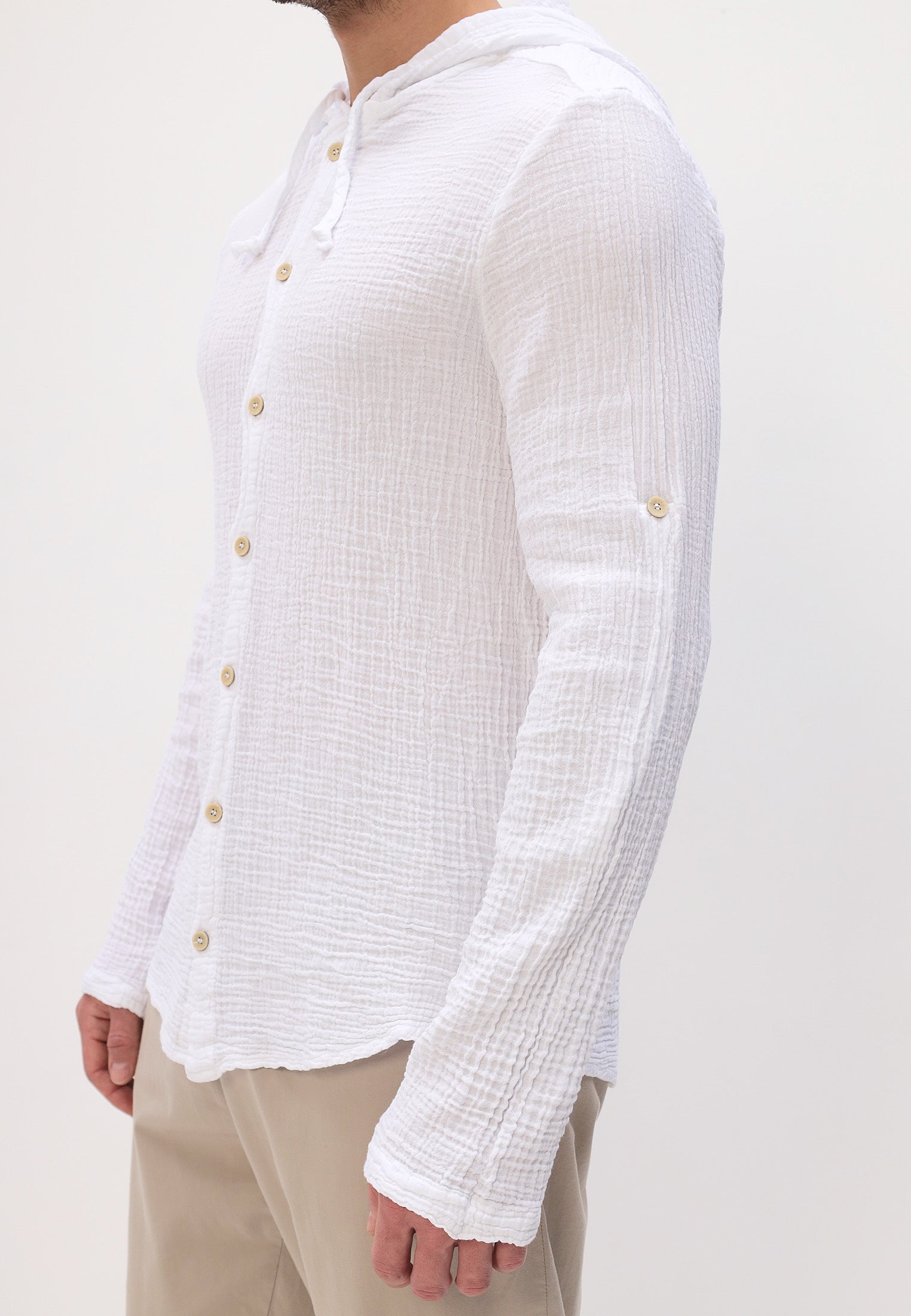 Herren Sommer und Freizeit Mode Hemd mit Kapuze aus lässige Musselin