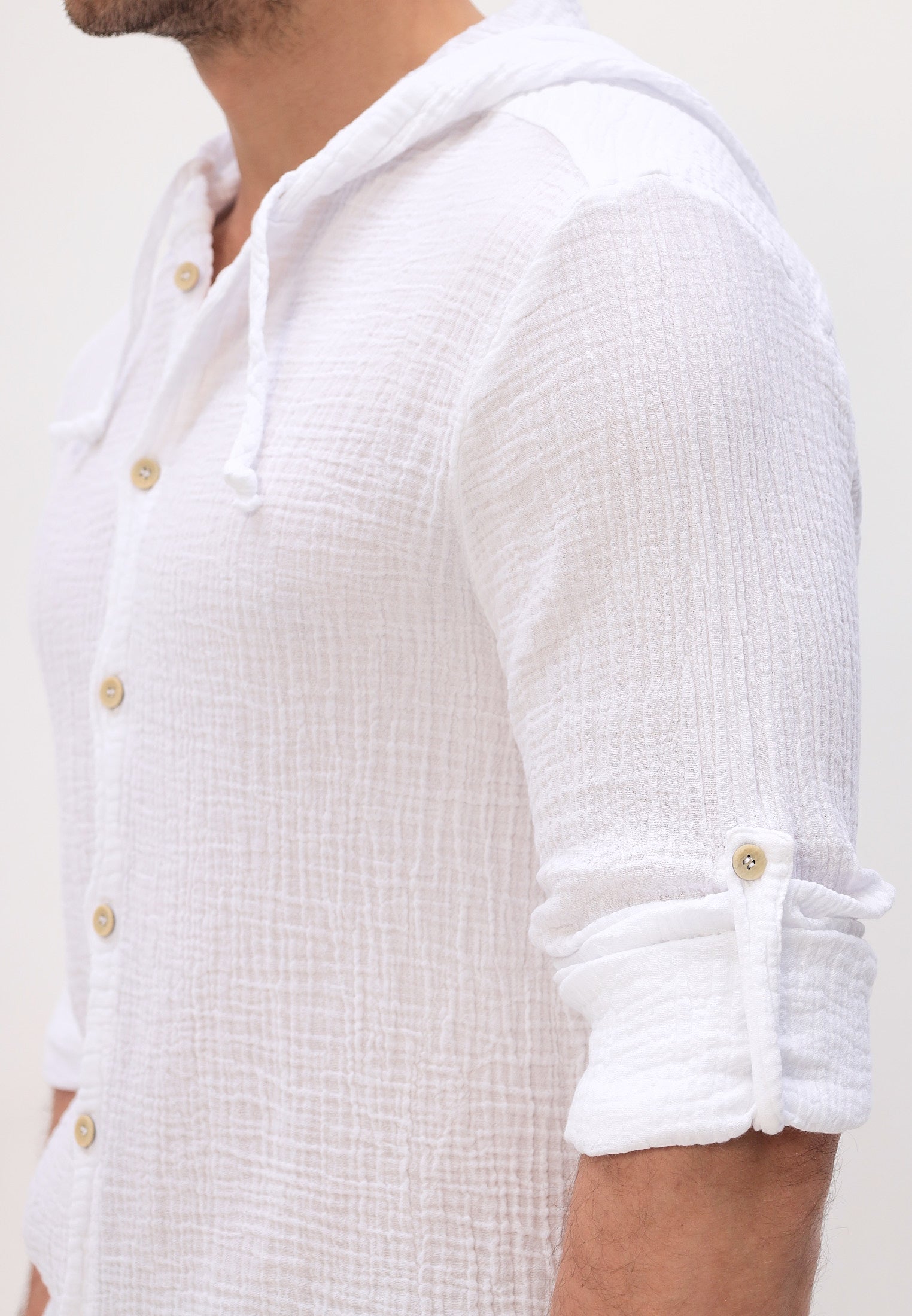 Herren Sommer und Freizeit Mode Hemd mit Kapuze aus lässige Musselin