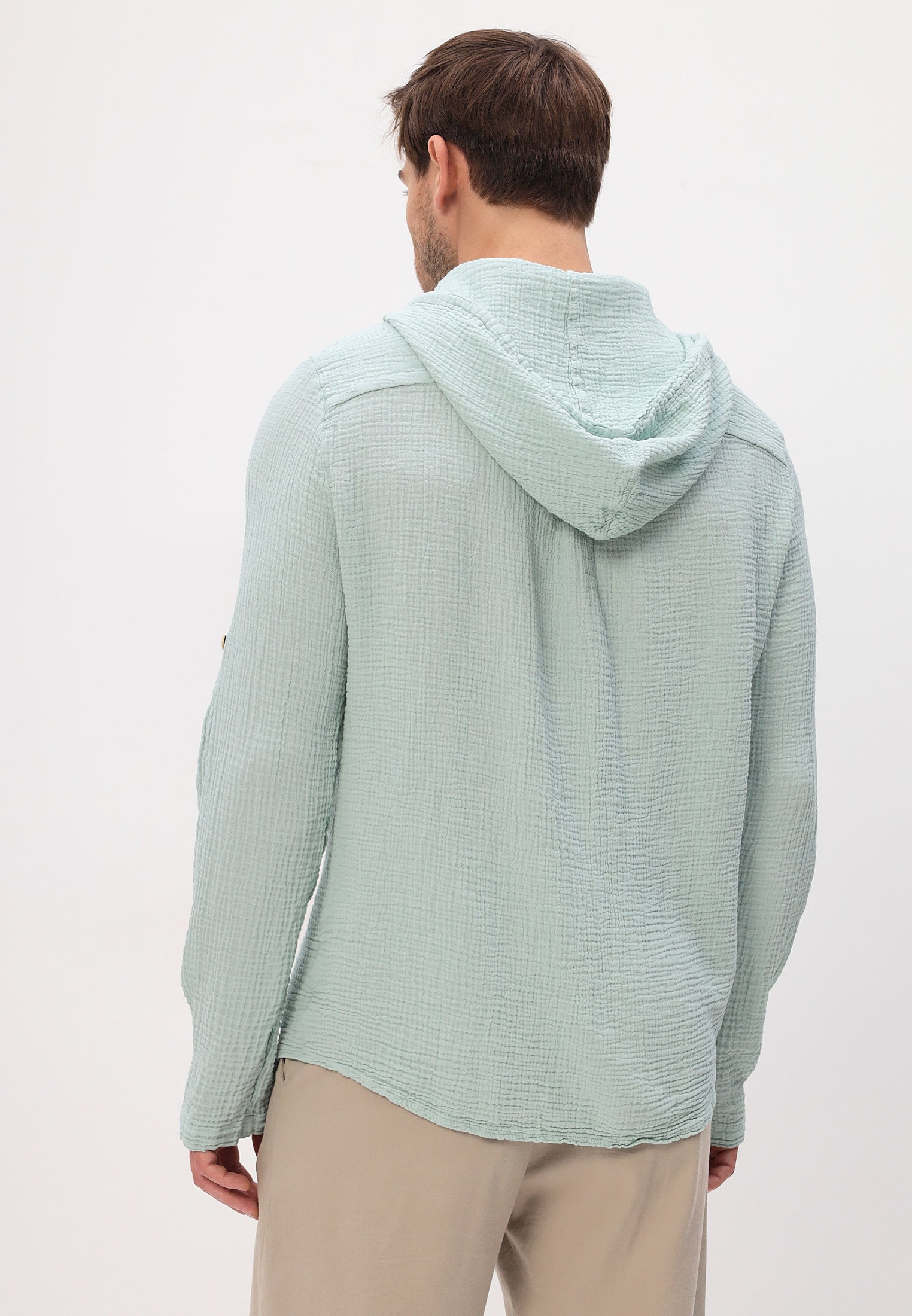 Herren Sommer und Freizeit Mode Hemd mit Kapuze aus lässige Musselin