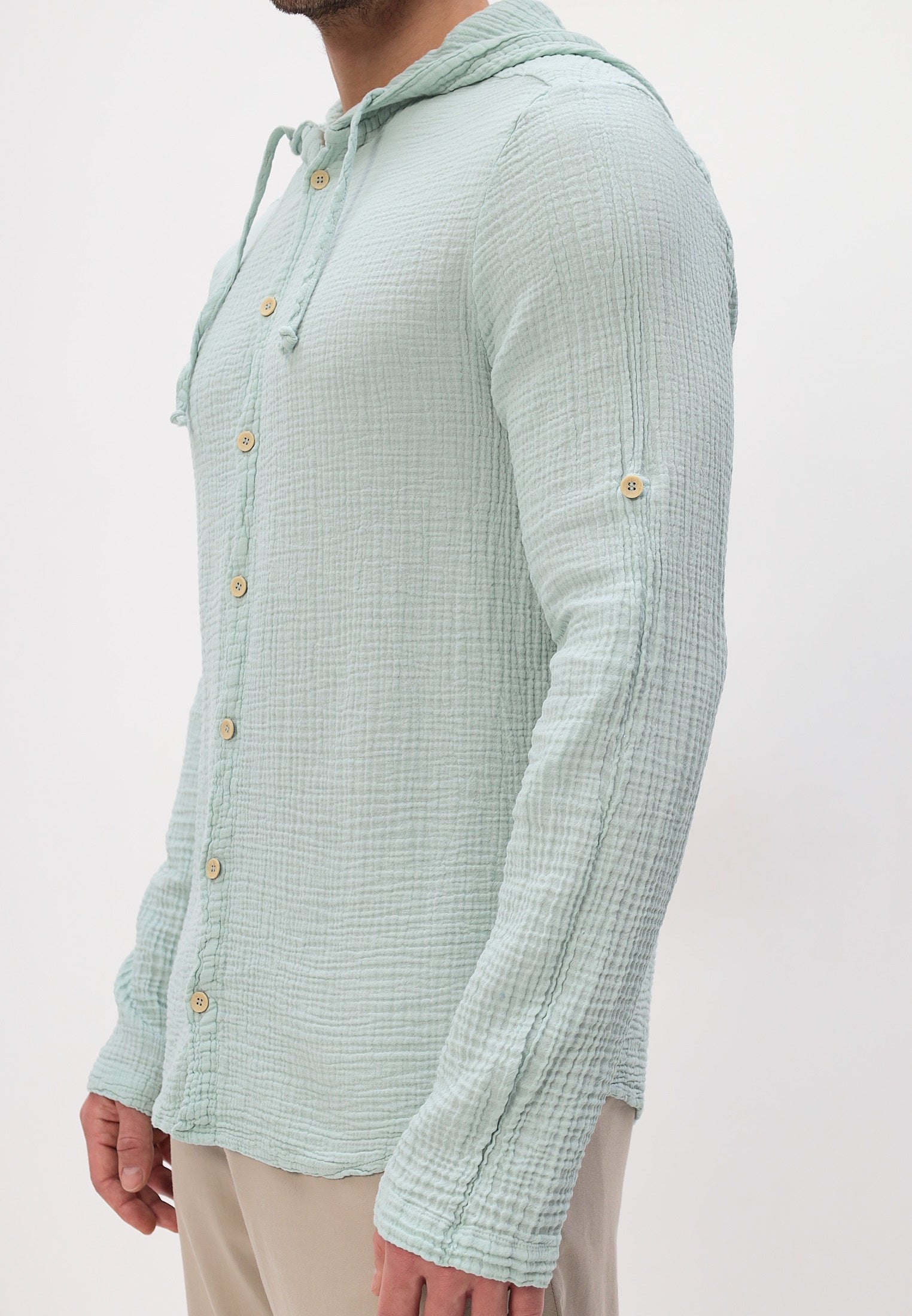 Herren Sommer und Freizeit Mode Hemd mit Kapuze aus lässige Musselin