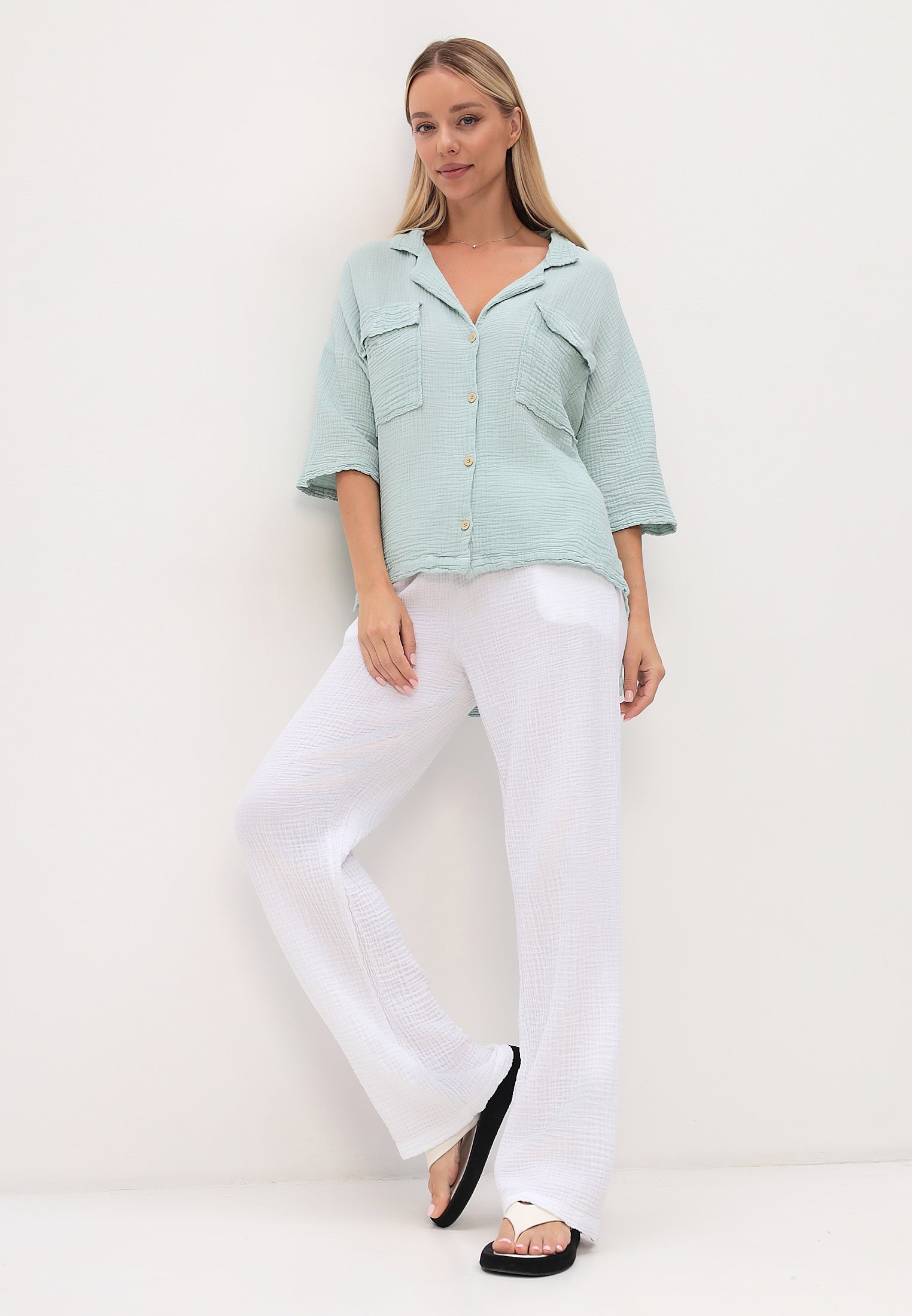 Damen Sommer und Freizeit Mode - Hemd aus lässige Musselin