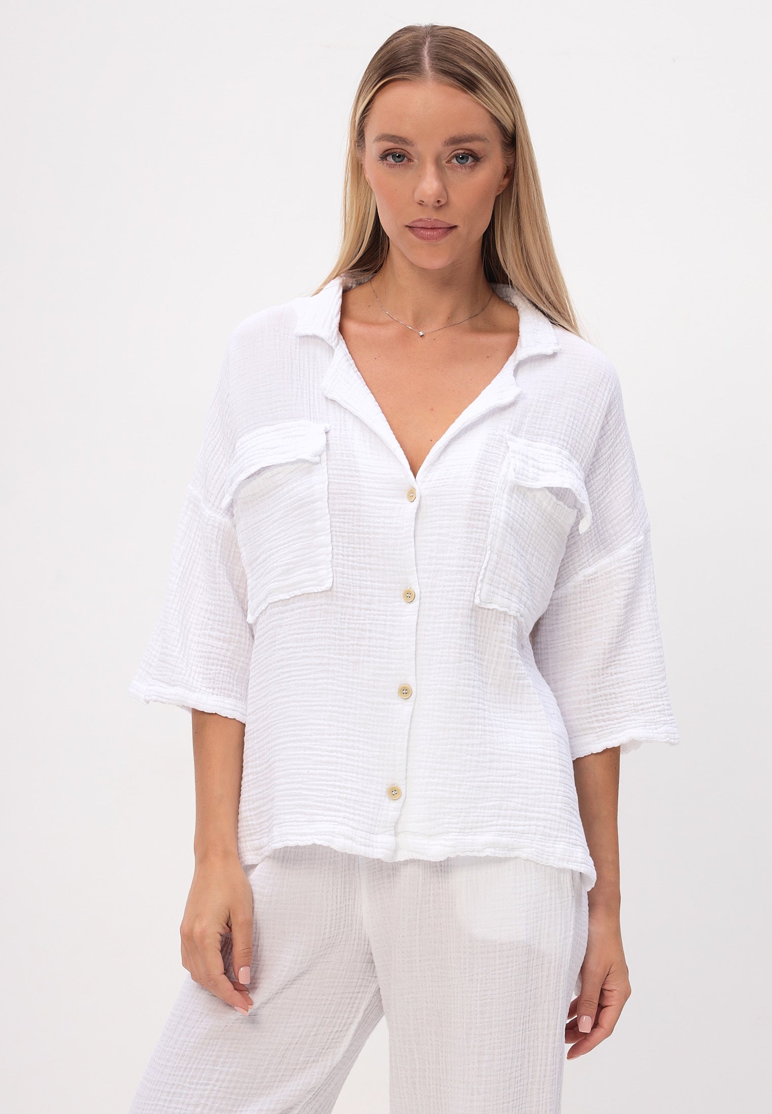 Damen Sommer und Freizeit Mode - Hemd aus lässige Musselin