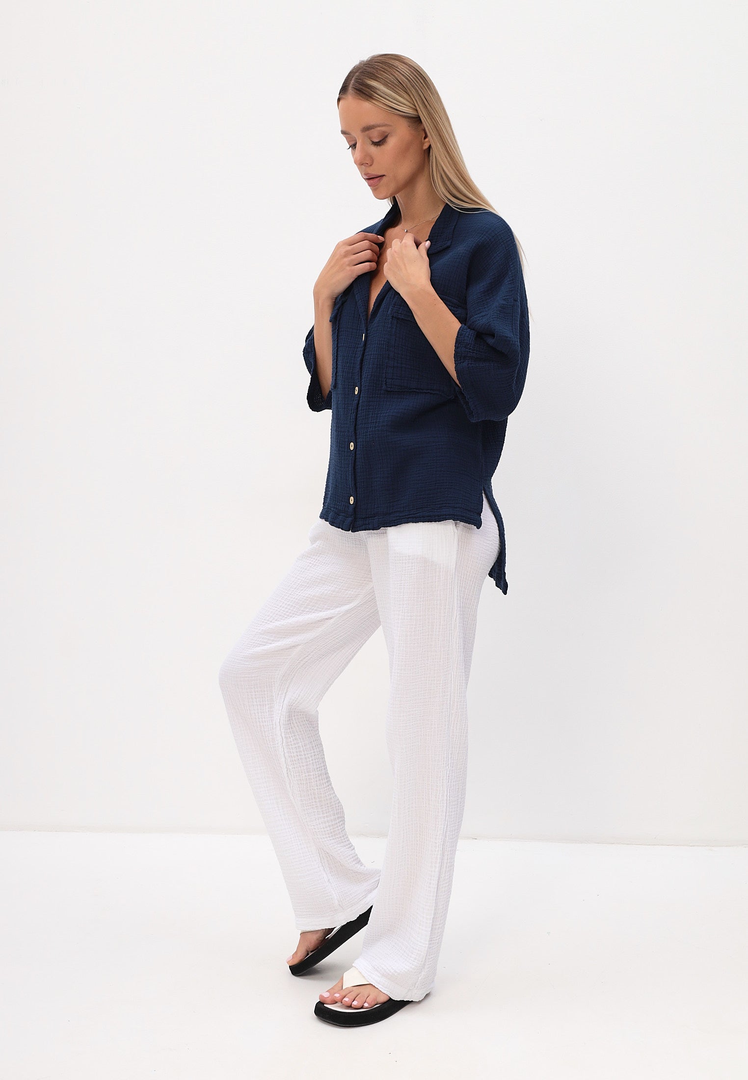 Damen Sommer und Freizeit Mode - Hemd aus lässige Musselin