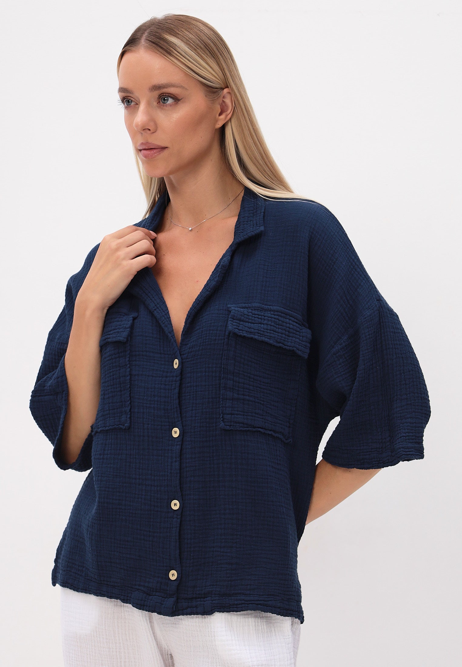 Damen Sommer und Freizeit Mode - Hemd aus lässige Musselin