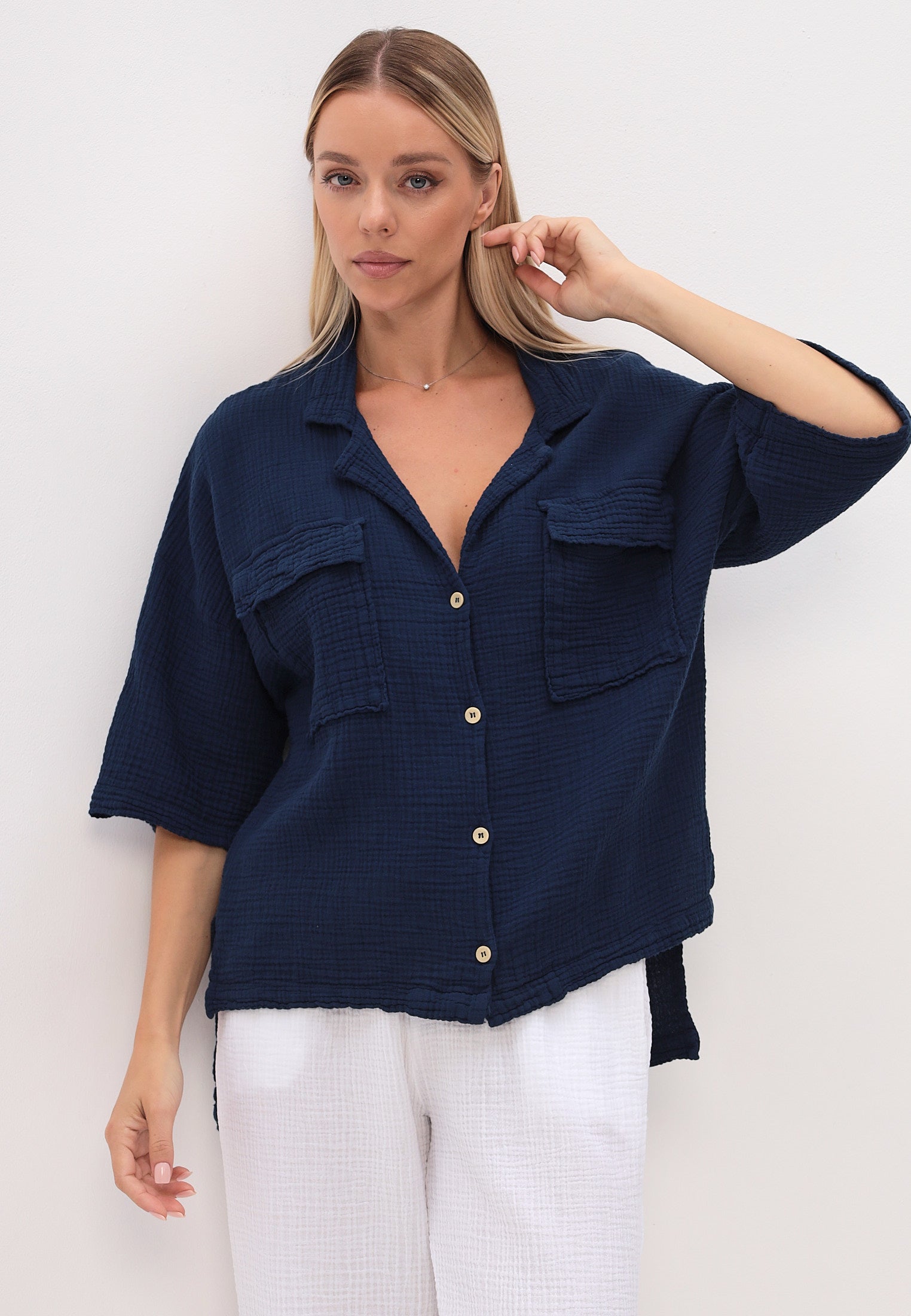 Damen Sommer und Freizeit Mode - Hemd aus lässige Musselin