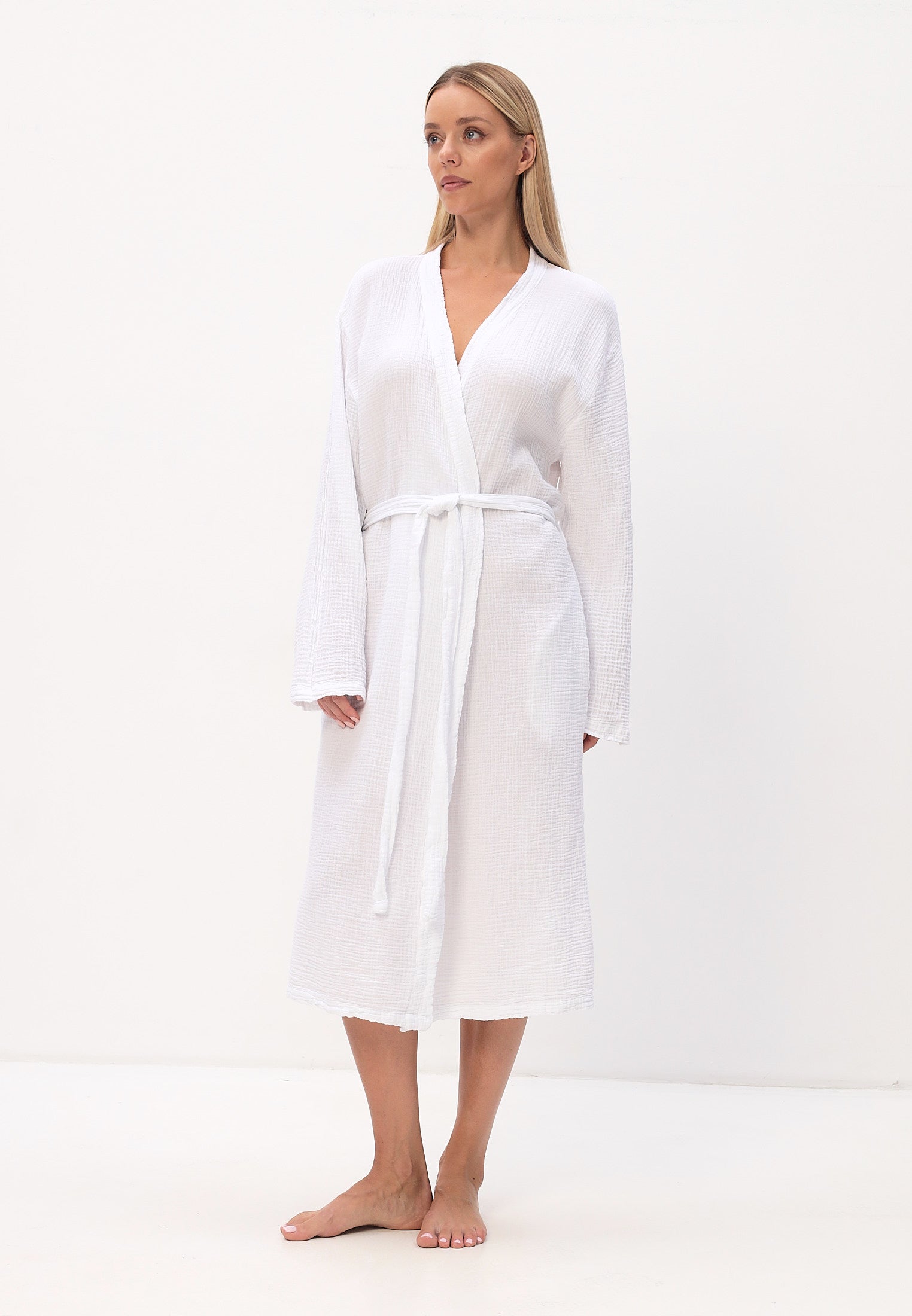 Damen Morgenmantel aus 100% Baumwoll-Musselin