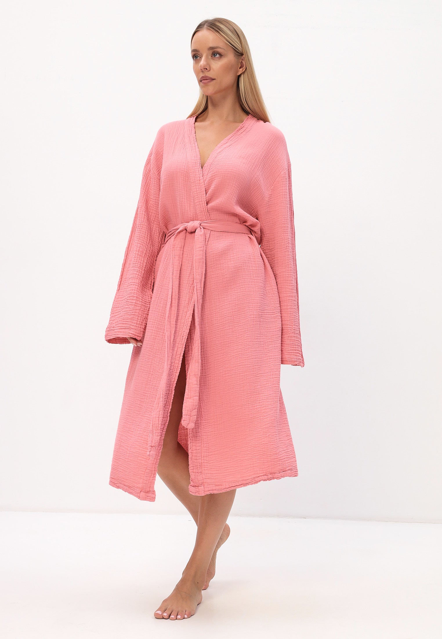 Damen Morgenmantel aus 100% Baumwoll-Musselin