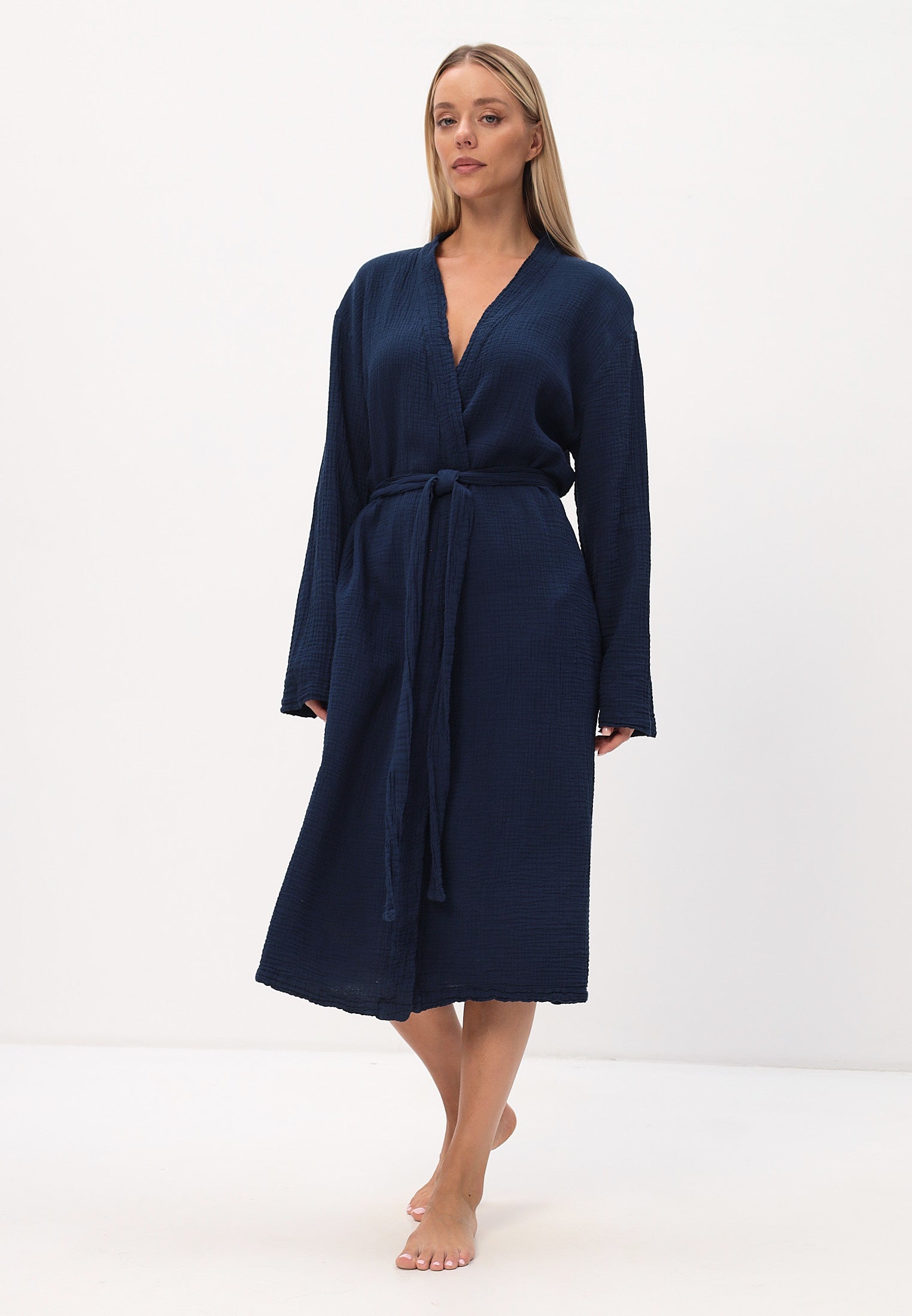 Damen Morgenmantel aus 100% Baumwoll-Musselin