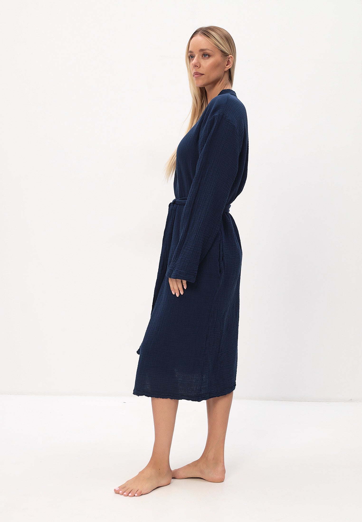 Damen Morgenmantel aus 100% Baumwoll-Musselin