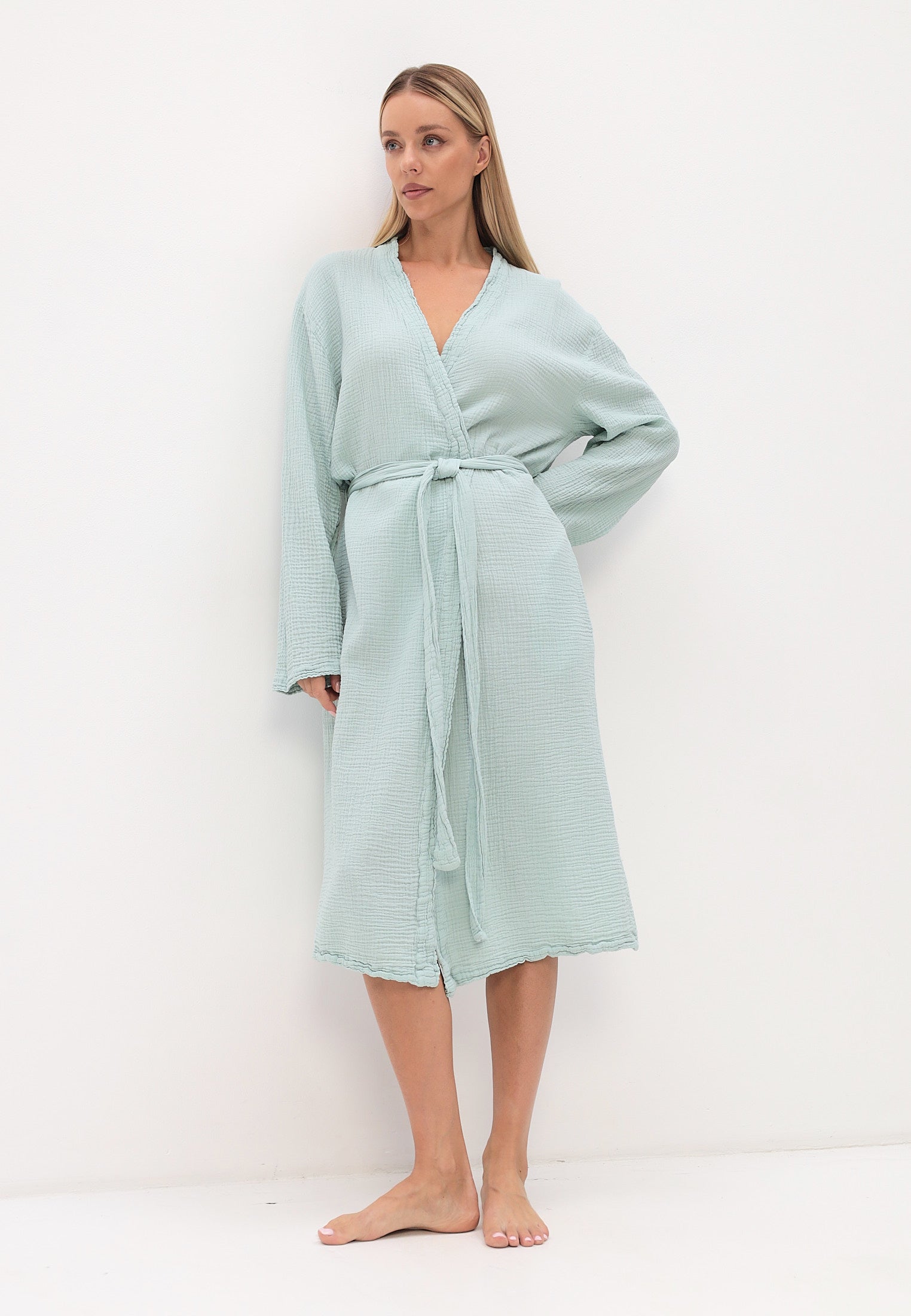 Damen Morgenmantel aus 100% Baumwoll-Musselin