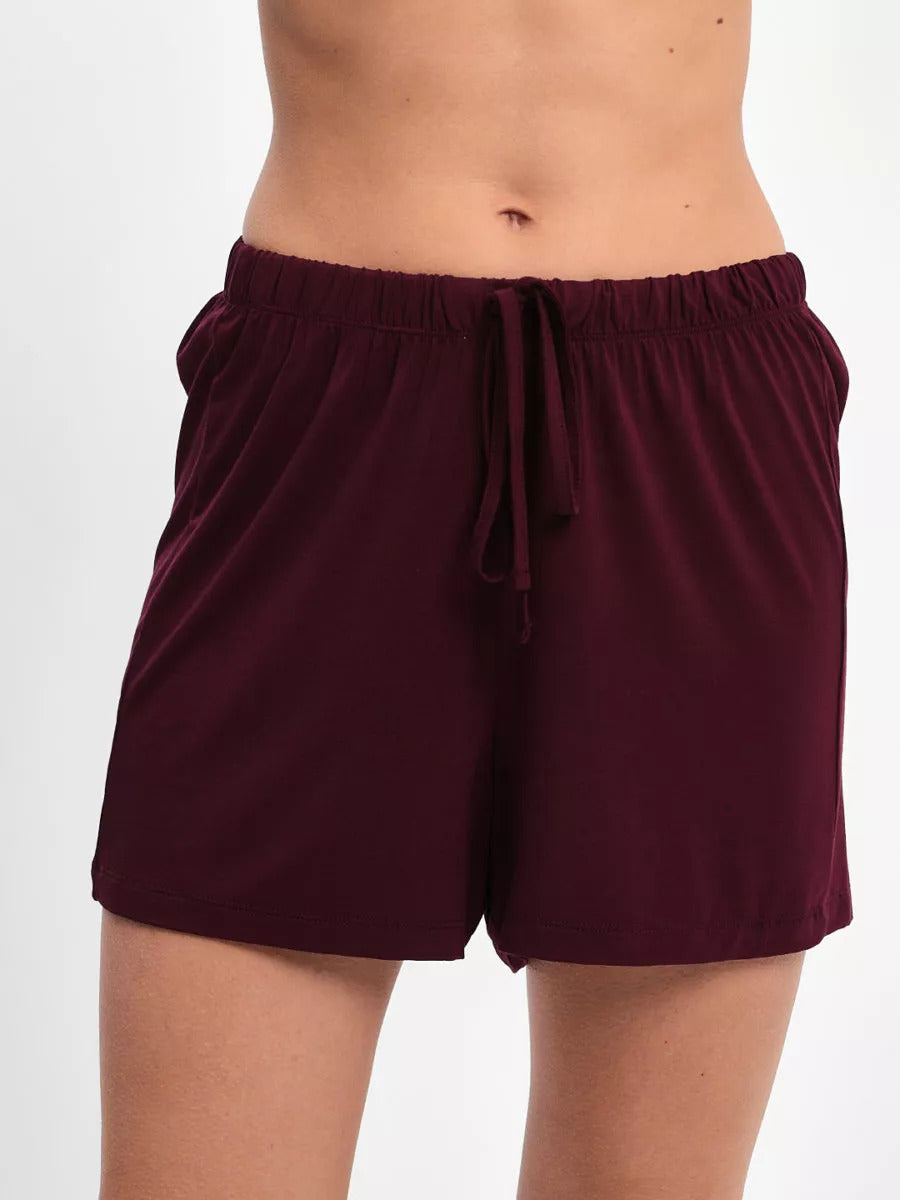 Damen Pyjama Set mit kurzer Hose und Hemd - Weinrot