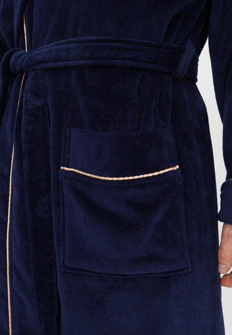 Peignoir élégant pour hommes en coton de haute qualité avec capuche en velours ornée d'une fine broderie d'ancre