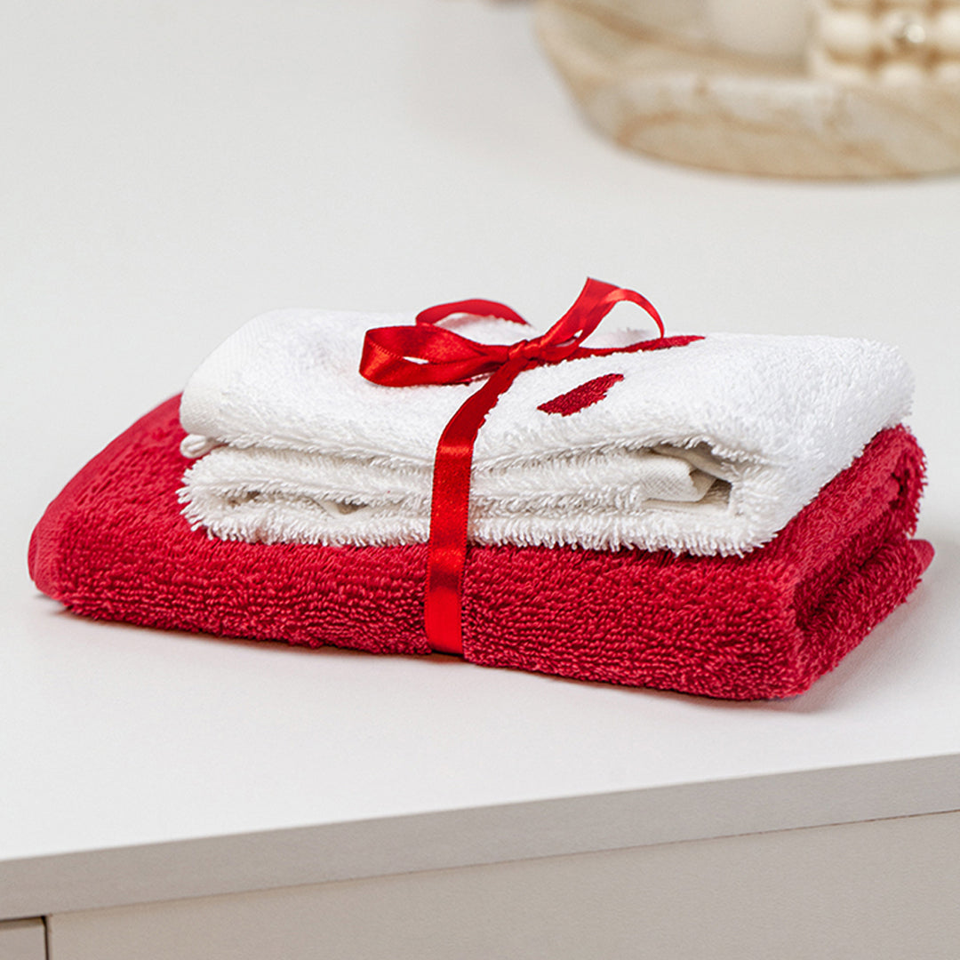 Lot de 2 serviettes - avec broderie coeur sur tissu blanc - 100% coton - serviette invité (30x50 cm)