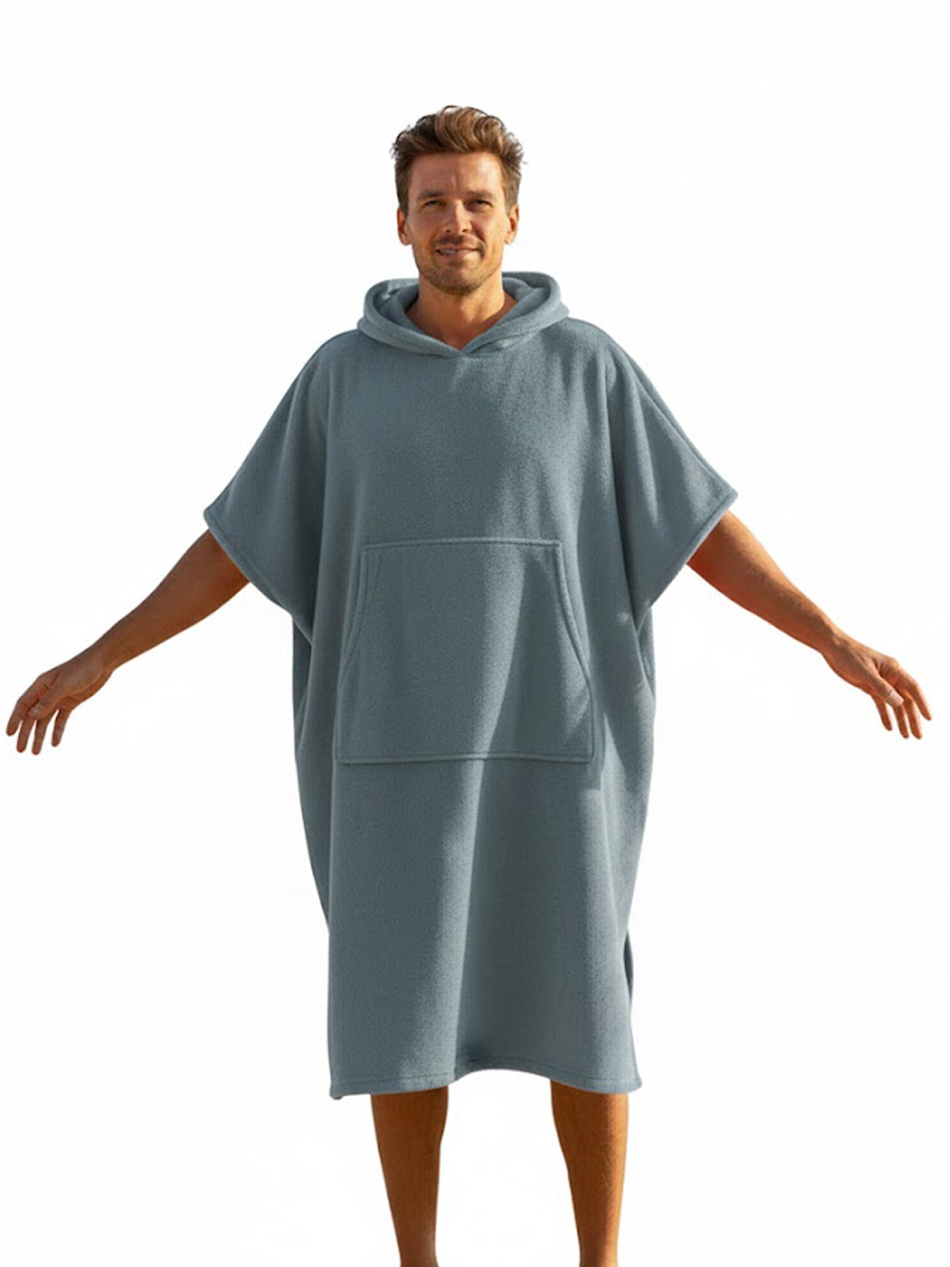 Poncho mit Kapuze aus 100% Baumwolle Frottier-Velours