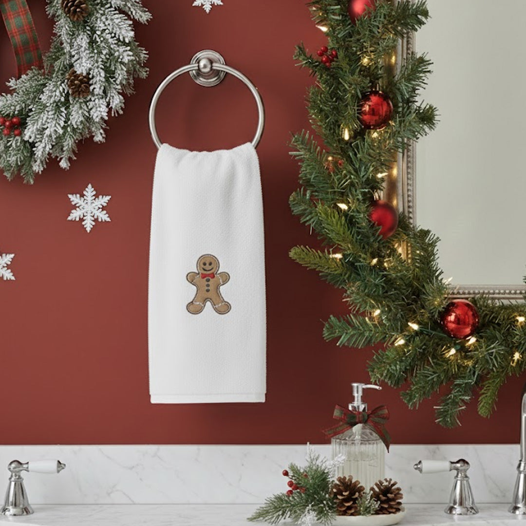 Weihnachtshandtuch - Besticktes Gästehandtuch mit Lebkuchenmuster