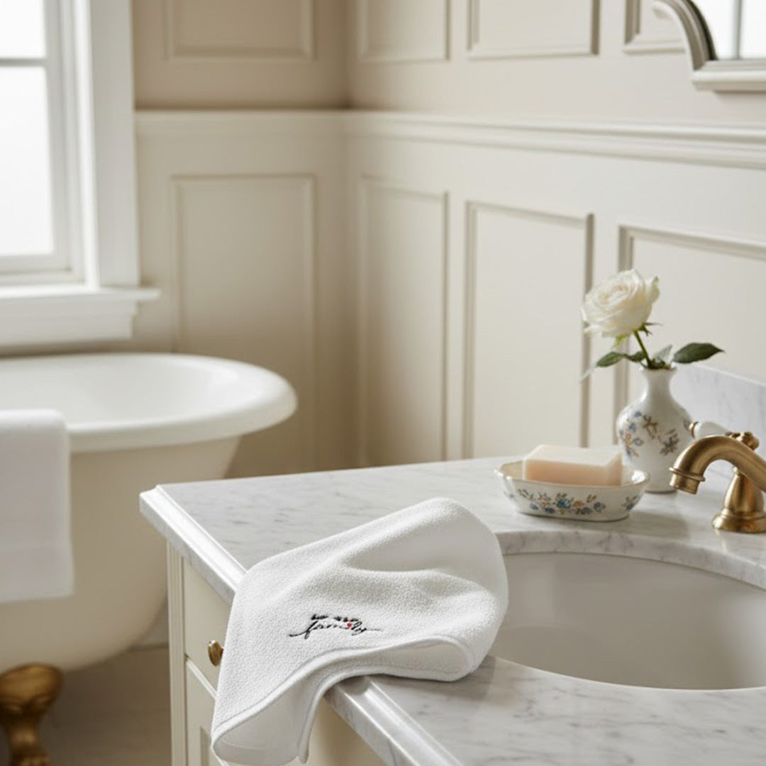 Besticktes Gästehandtuch „We Are Family“