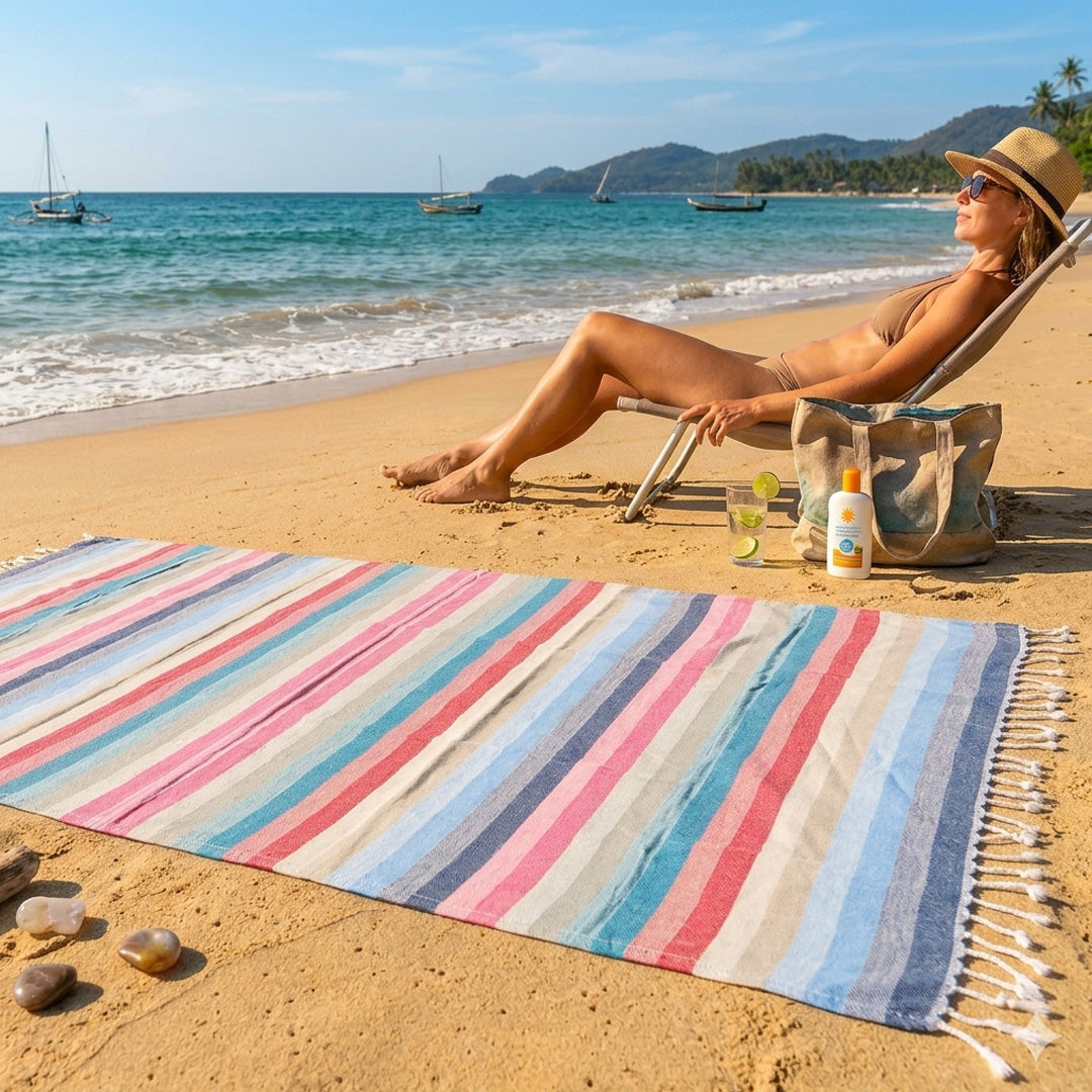 Blau Regenbogen-Hamamtuch (Fouta)