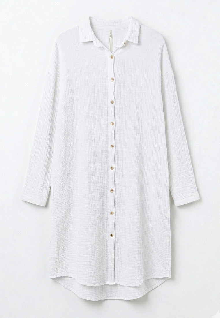 Musselin-Hemdblusenkleid mit Struktur & Vokuhila-Saum