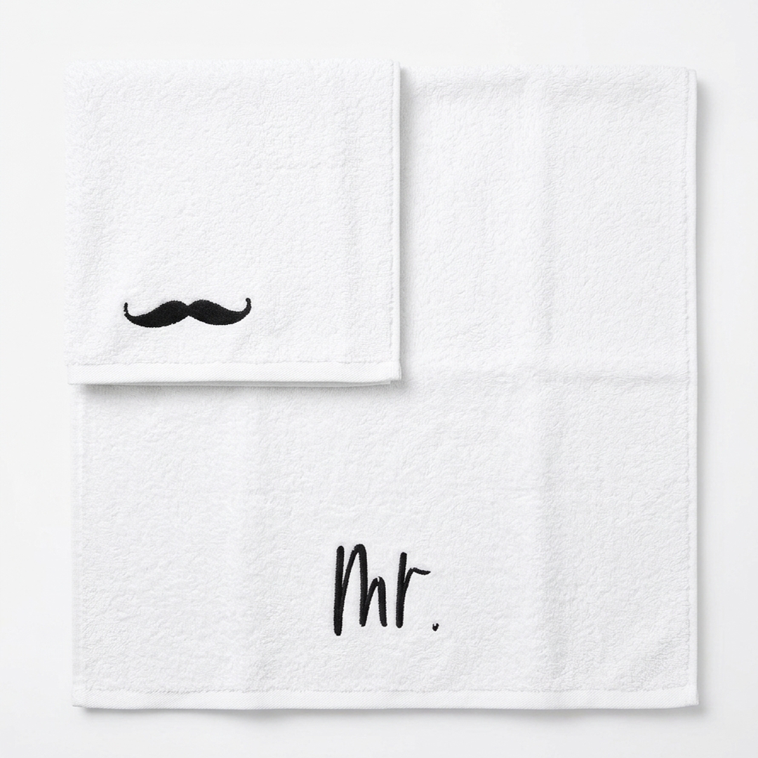 Elegantes "Mr." Gästehandtuch-Set mit Schnurrbart-Motiv