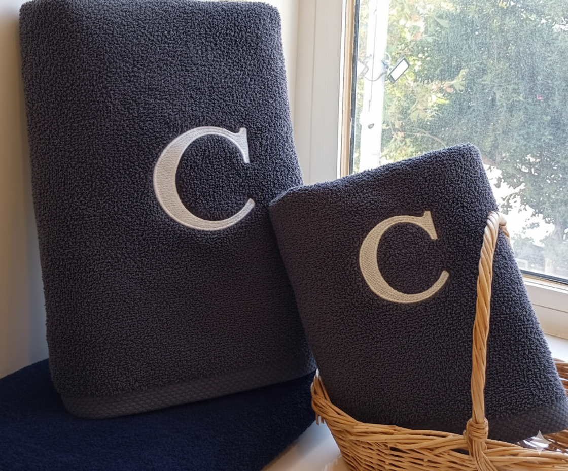 Premium Handtuch - Mit edler Stickerei Buchstabe "C" - Vielseitig, Nachhaltig, Saugstark & Schnelltrocknend