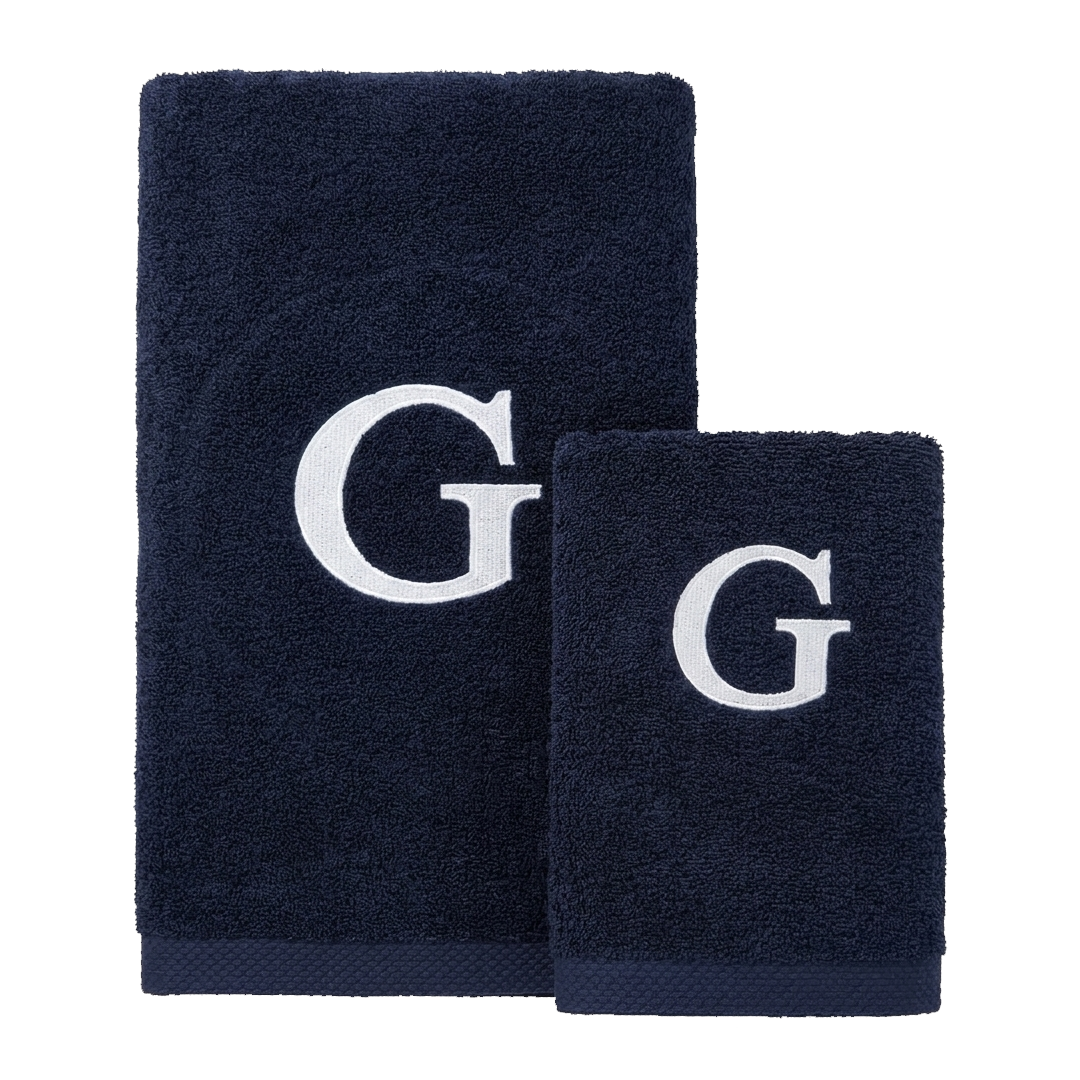 Premium Handtuch - Mit edler Stickerei Buchstabe "G" - Vielseitig, Nachhaltig, Saugstark & Schnelltrocknend - 100% Baumwolle - Marinenblau