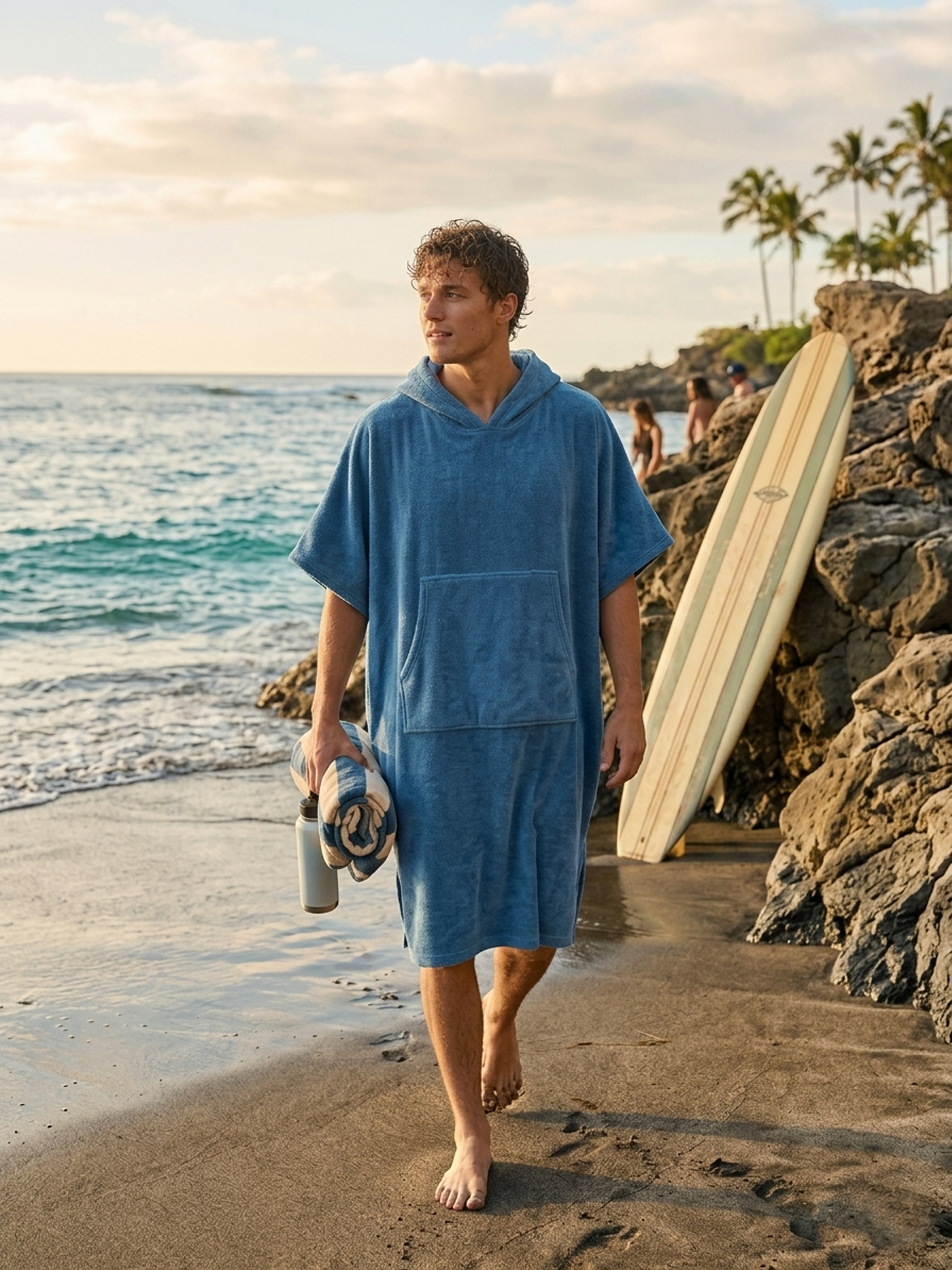 Men's poncho with hood made of 100% cotton
