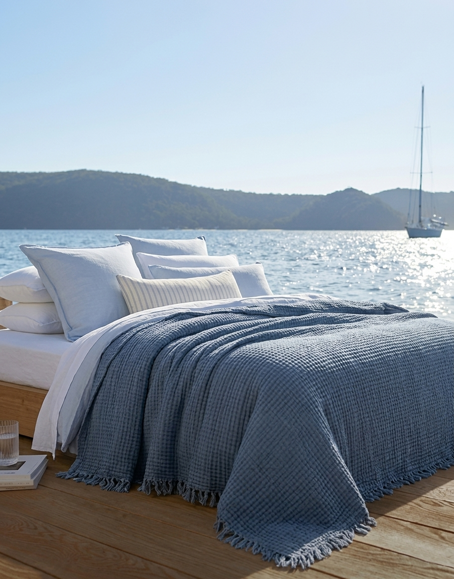 Premium Musselin Tagesdecke 240x260 cm - 100% Baumwolle | OEKO-TEX® zertifiziert