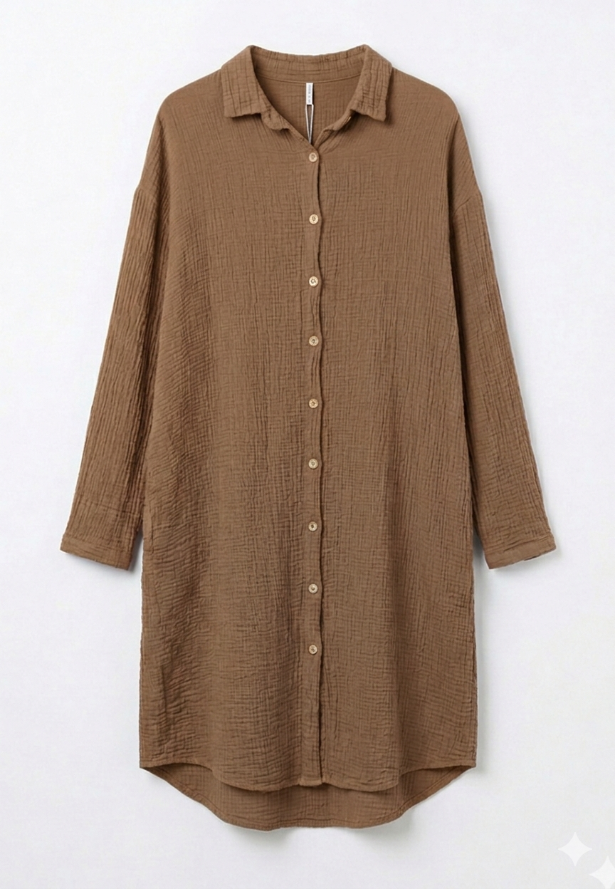 Musselin-Hemdblusenkleid mit Struktur & Vokuhila-Saum