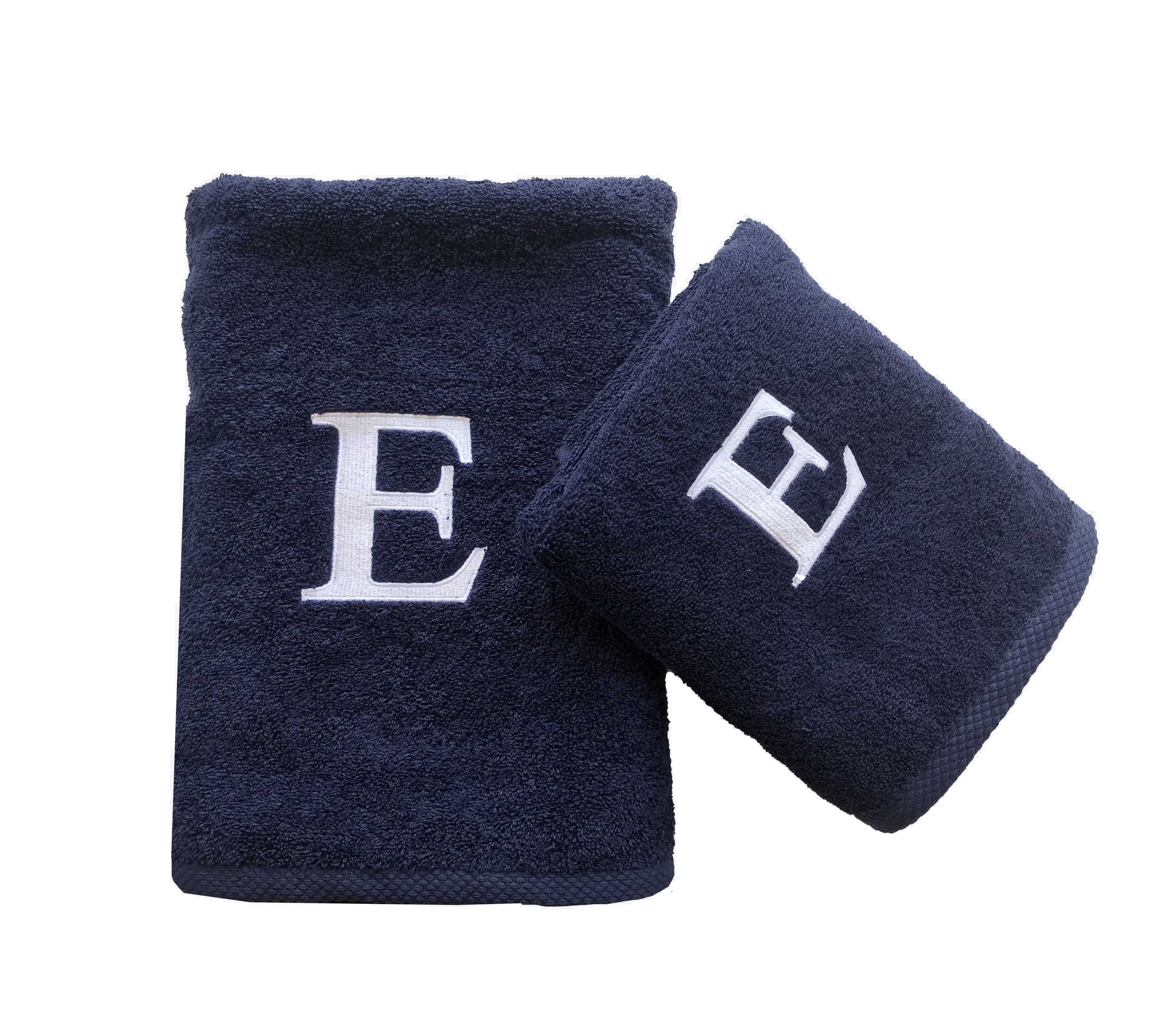 Premium Handtuch - Mit edler Stickerei Buchstabe "E" - Vielseitig, Nachhaltig, Saugstark & Schnelltrocknend - 100% Baumwolle - Marinenblau