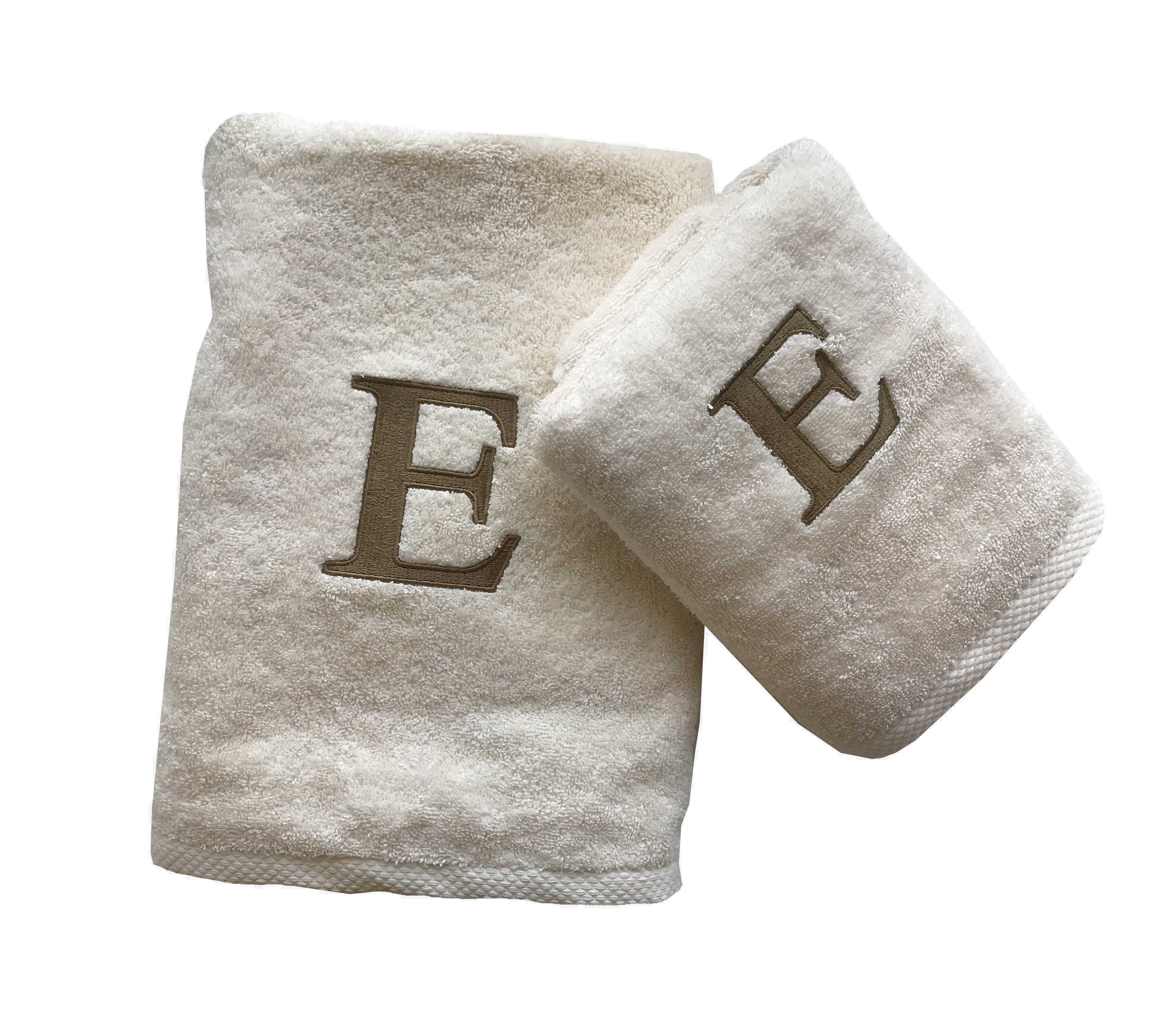 Premium Handtuch - Mit edler Stickerei Buchstabe "E" - Vielseitig, Nachhaltig, Saugstark & Schnelltrocknend - 100% Baumwolle - Ecru