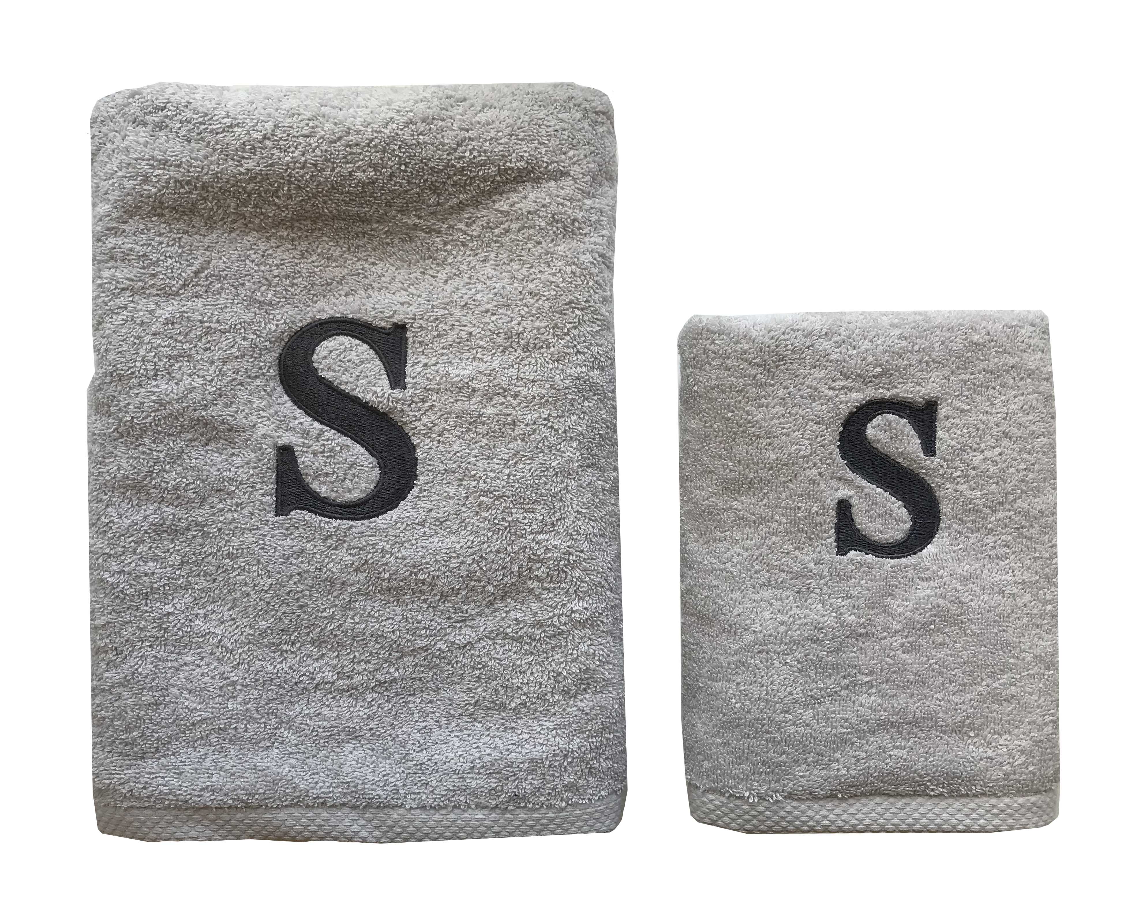Premium Handtuch - Mit edler Stickerei Buchstabe "S" - Vielseitig, Nachhaltig, Saugstark & Schnelltrocknend - 100% Baumwolle - Grau