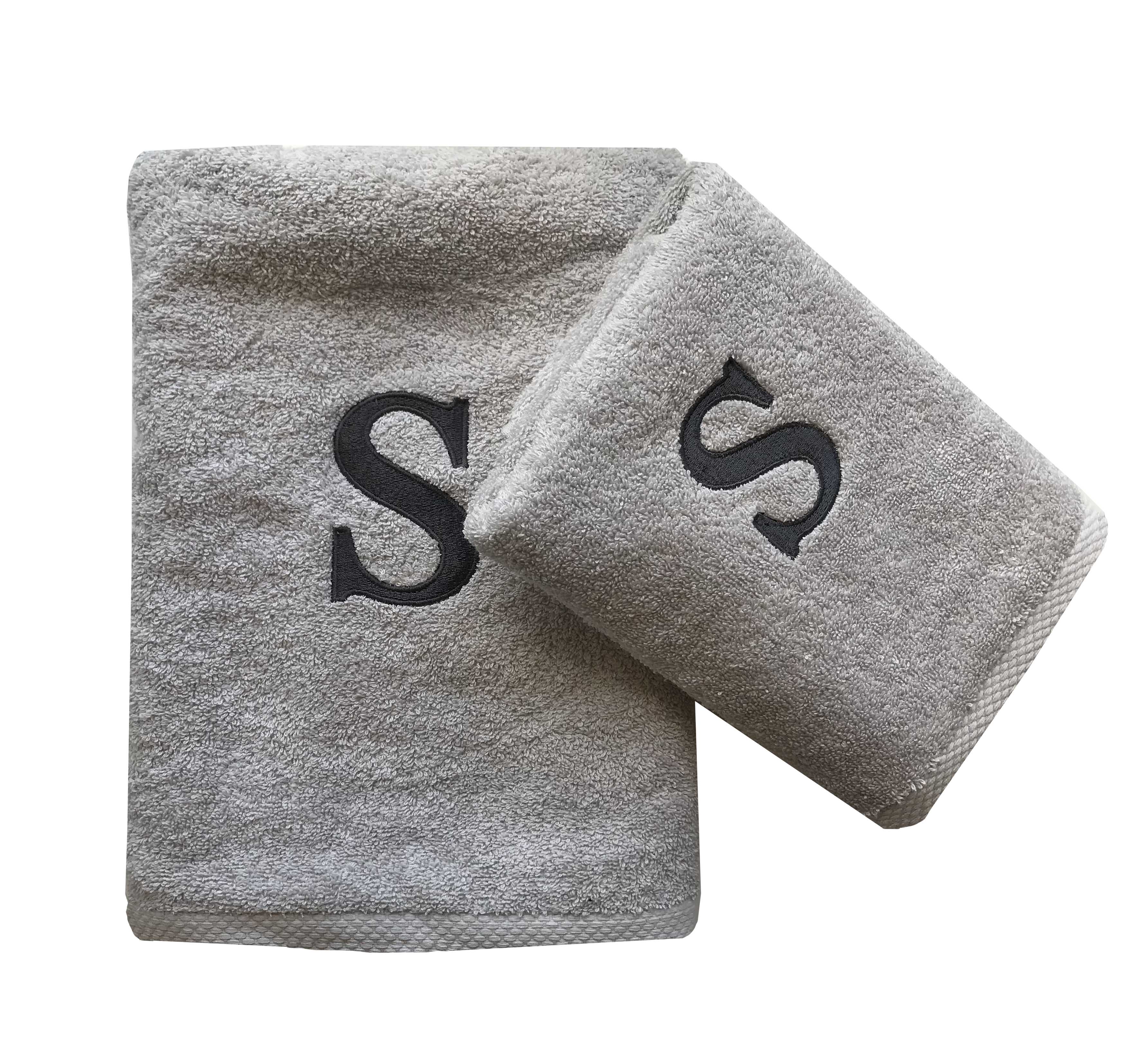 Premium Handtuch - Mit edler Stickerei Buchstabe "S" - Vielseitig, Nachhaltig, Saugstark & Schnelltrocknend - 100% Baumwolle - Grau