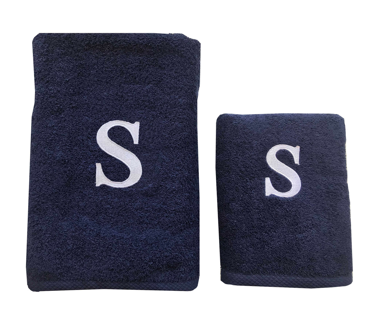 Serviette haut de gamme - avec élégante lettre "S" brodée - polyvalente, durable, absorbante et à séchage rapide - 100 % coton - bleu marine