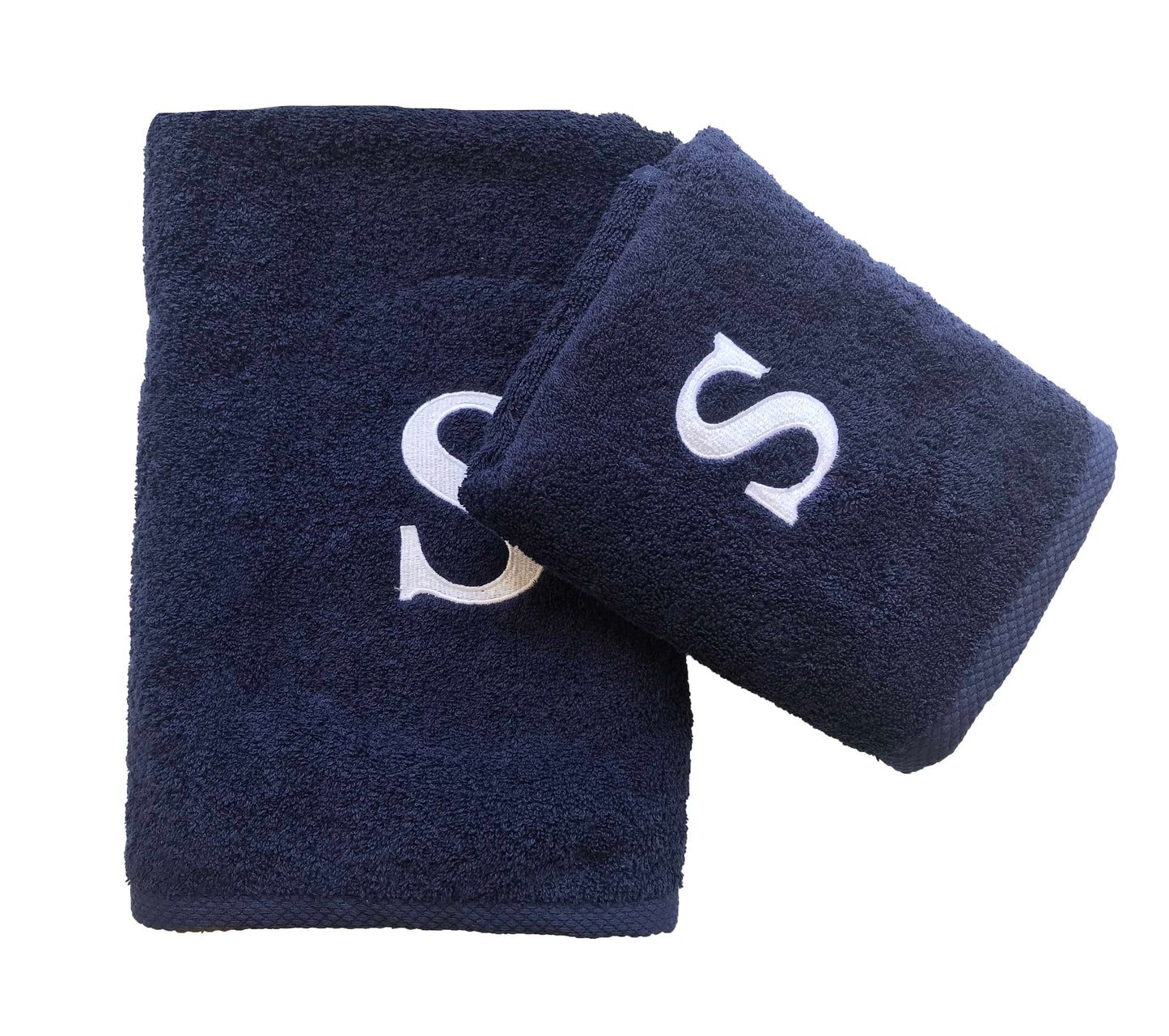 Serviette haut de gamme - avec élégante lettre "S" brodée - polyvalente, durable, absorbante et à séchage rapide - 100 % coton - bleu marine