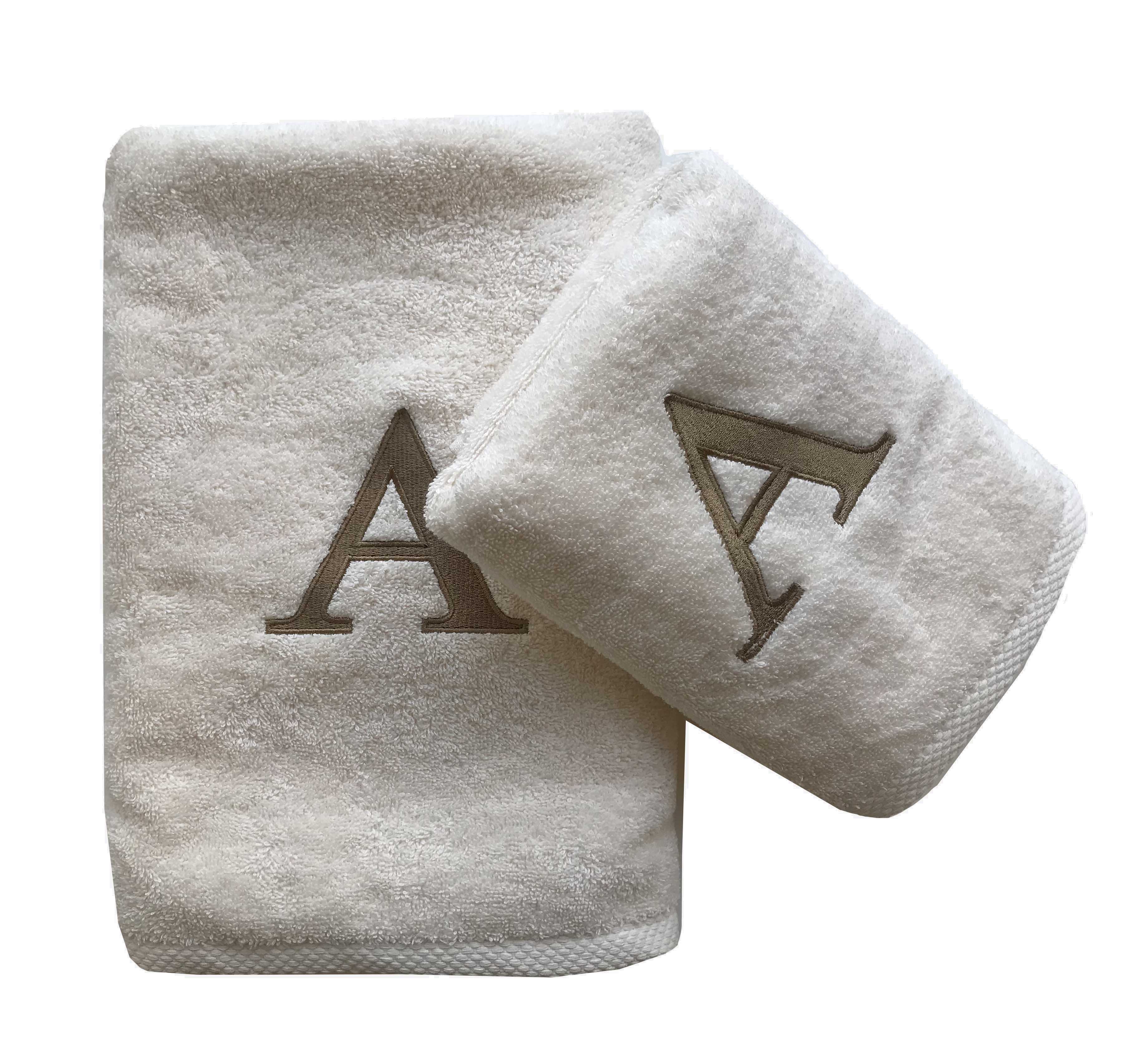 Premium Handtuch - Mit edler Stickerei Buchstabe "A" - Vielseitig, Nachhaltig, Saugstark & Schnelltrocknend - 100% Baumwolle - Ecru
