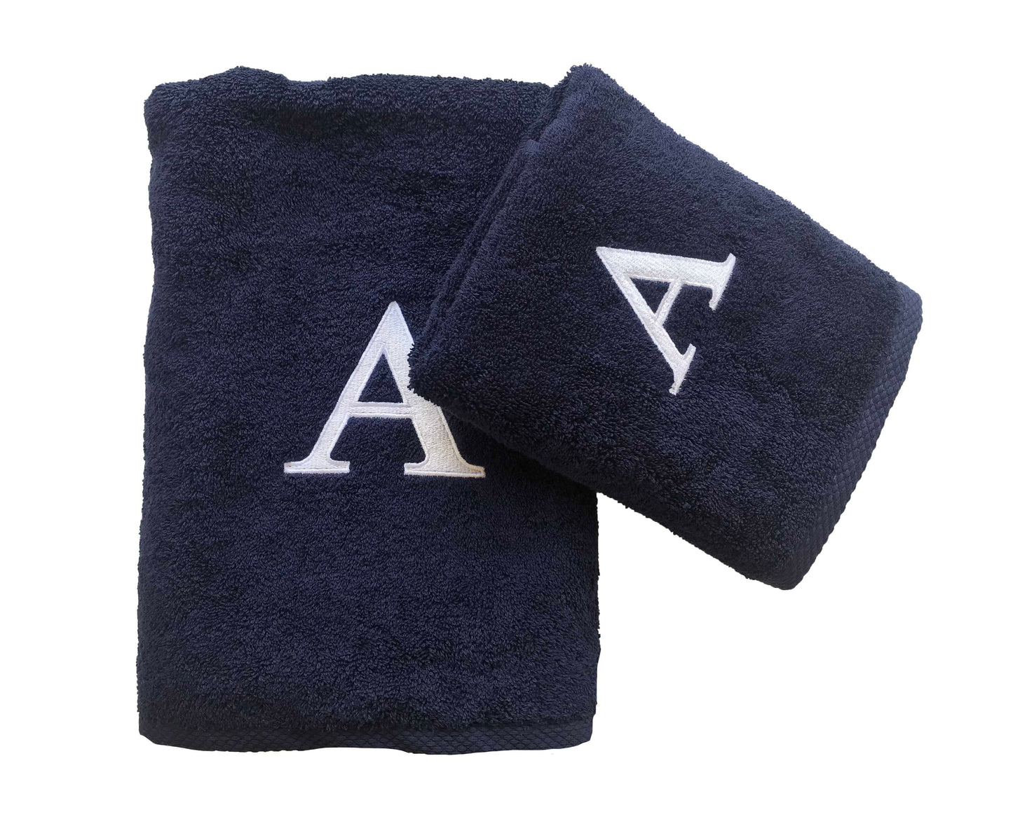 Premium towel - With elegant embroidery letter "A" - Versatile, sustainable, absorbent & quick-drying - 100% cotton - Navy blue