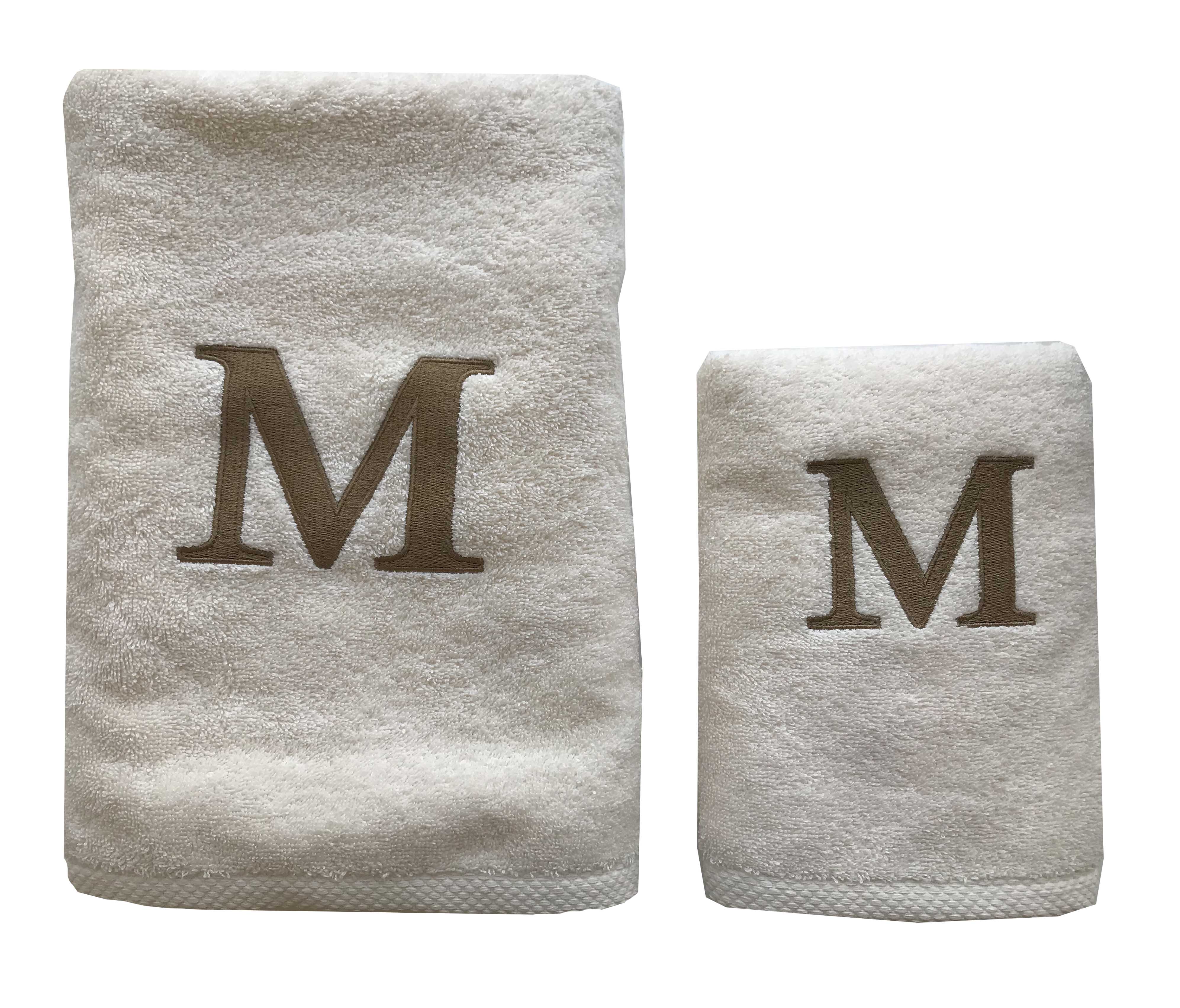 Serviette haut de gamme - avec élégante lettre brodée "M" - polyvalente, durable, absorbante et à séchage rapide - 100 % coton - écru