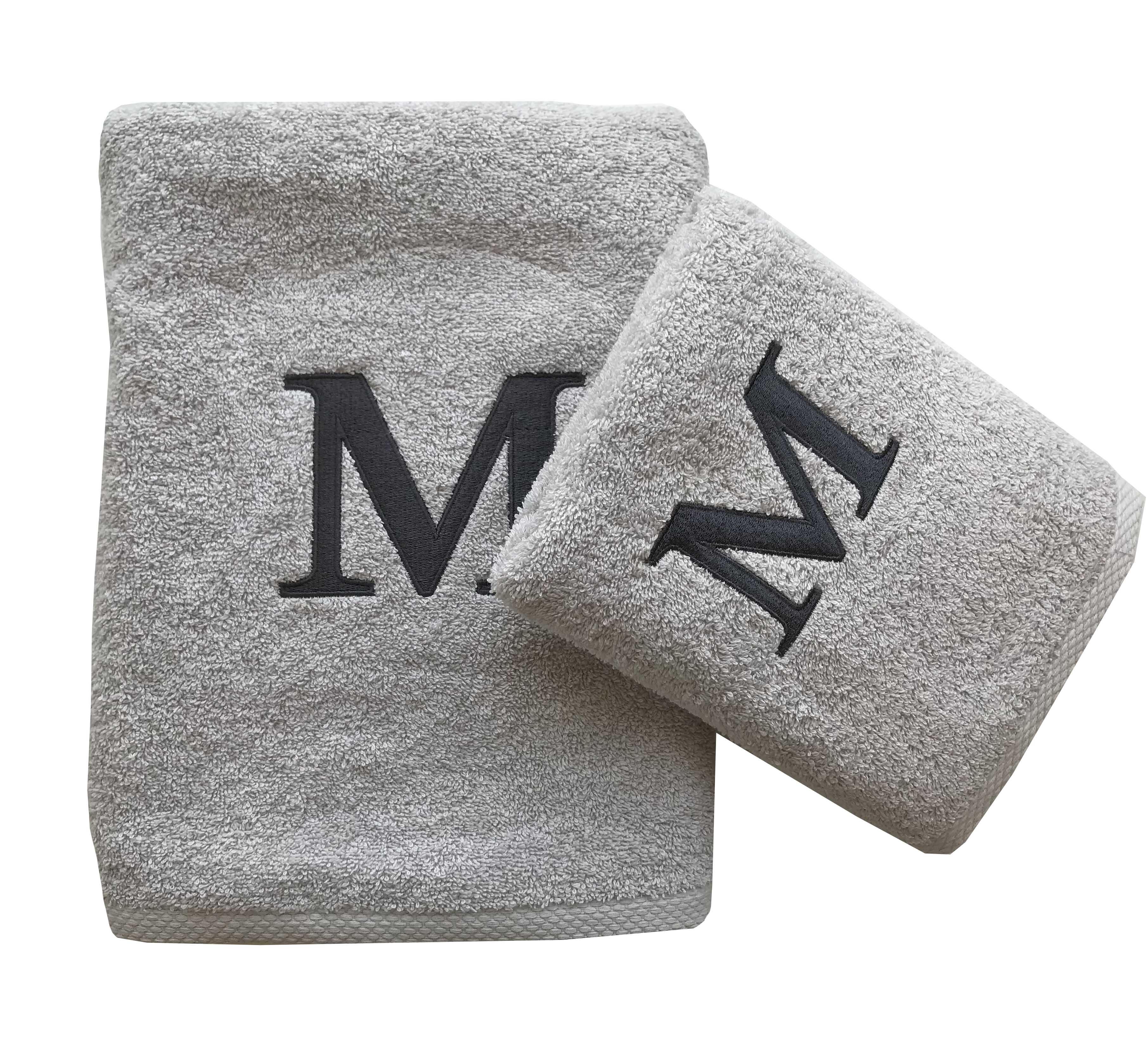 Premium Handtuch - Mit edler Stickerei Buchstabe "M" - Vielseitig, Nachhaltig, Saugstark & Schnelltrocknend - 100% Baumwolle - Grau