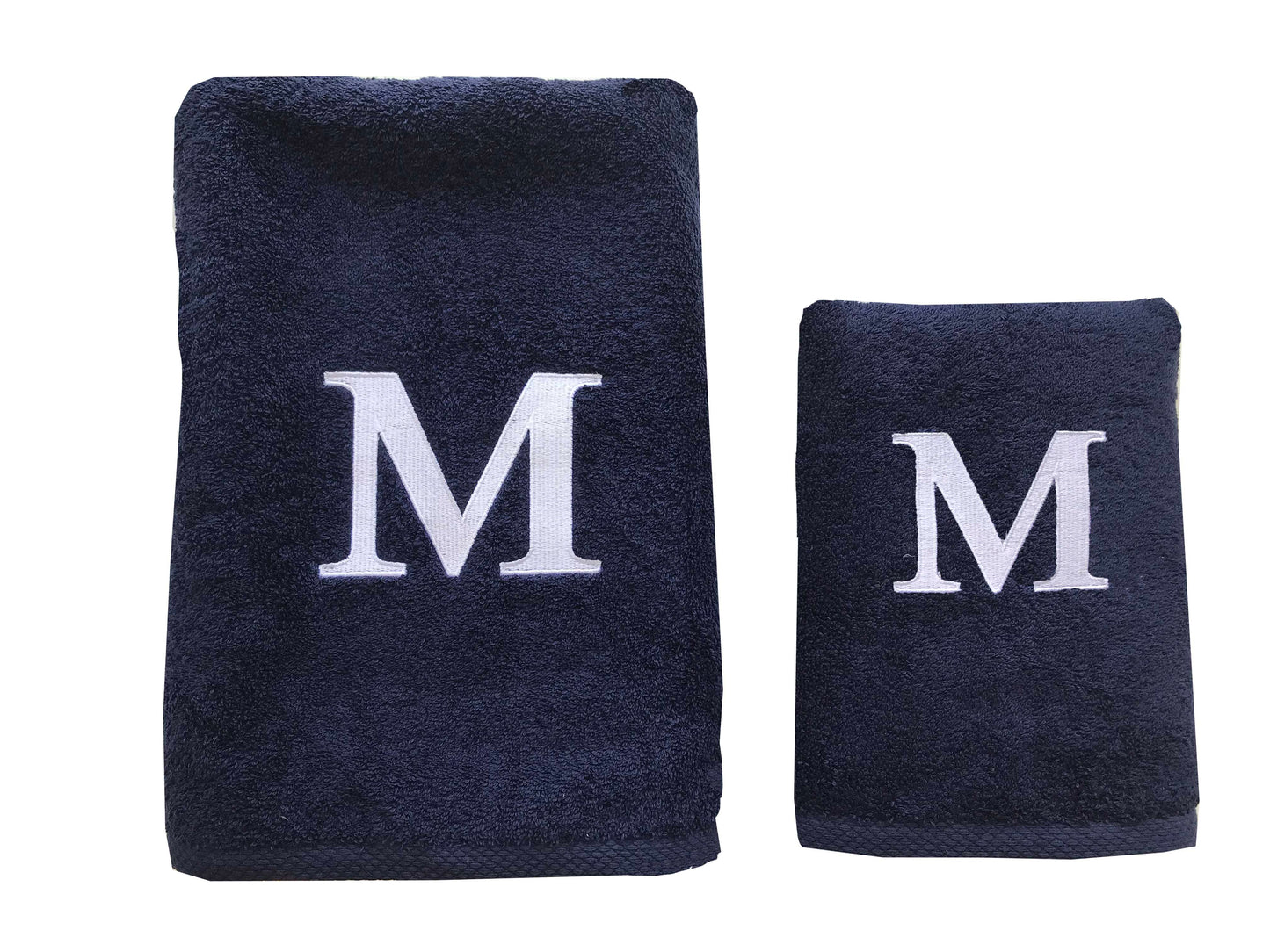 Serviette haut de gamme - avec élégante lettre "M" brodée - polyvalente, durable, absorbante et à séchage rapide - 100 % coton - bleu marine