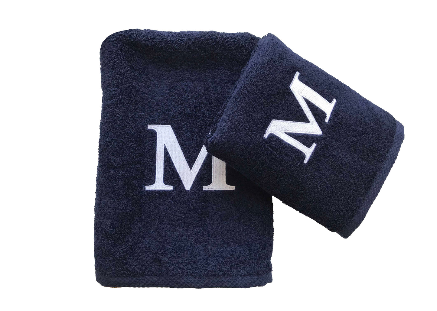 Serviette haut de gamme - avec élégante lettre "M" brodée - polyvalente, durable, absorbante et à séchage rapide - 100 % coton - bleu marine