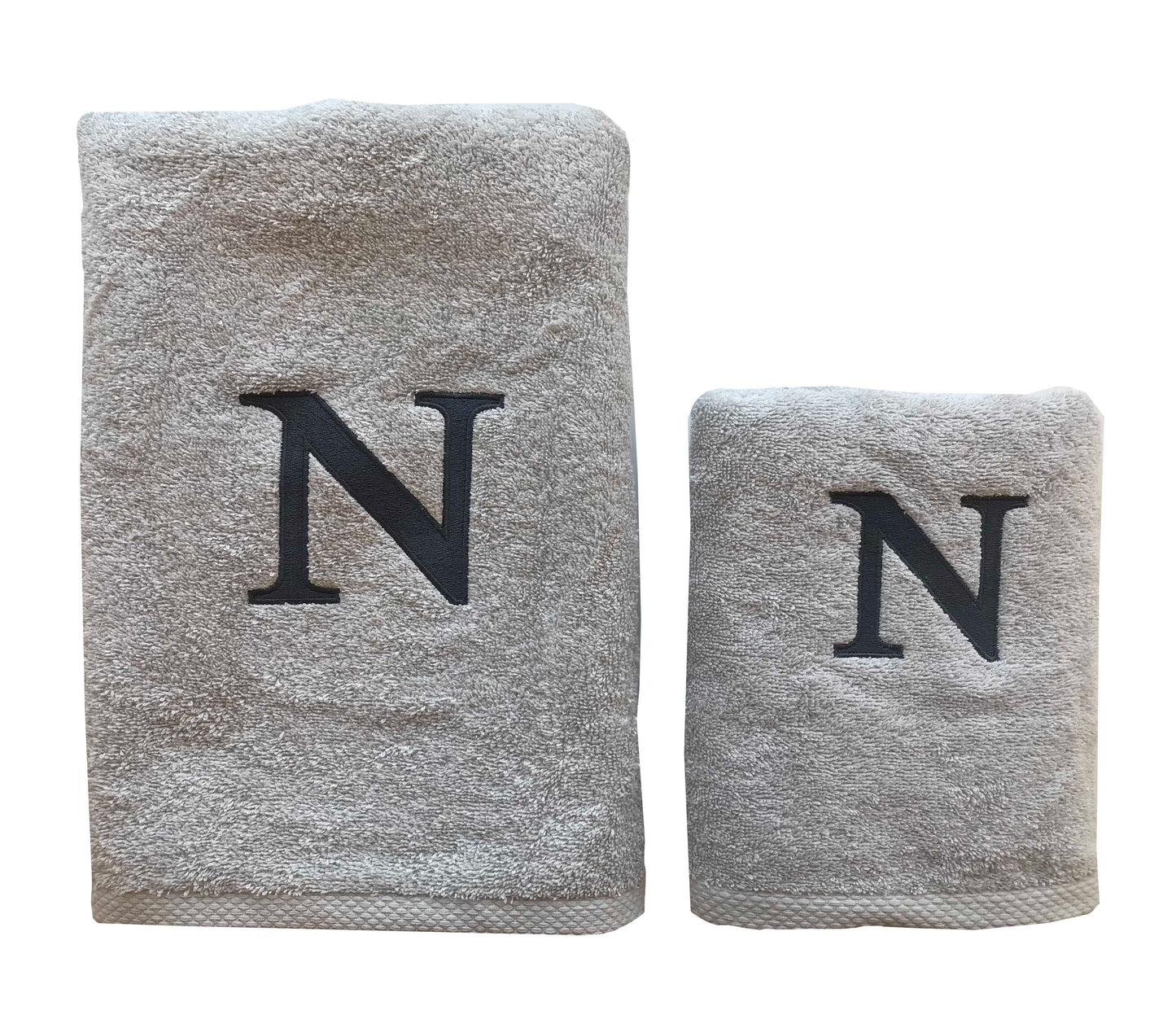 Premium Handtuch - Mit edler Stickerei Buchstabe "N" - Vielseitig, Nachhaltig, Saugstark & Schnelltrocknend - 100% Baumwolle - Grau