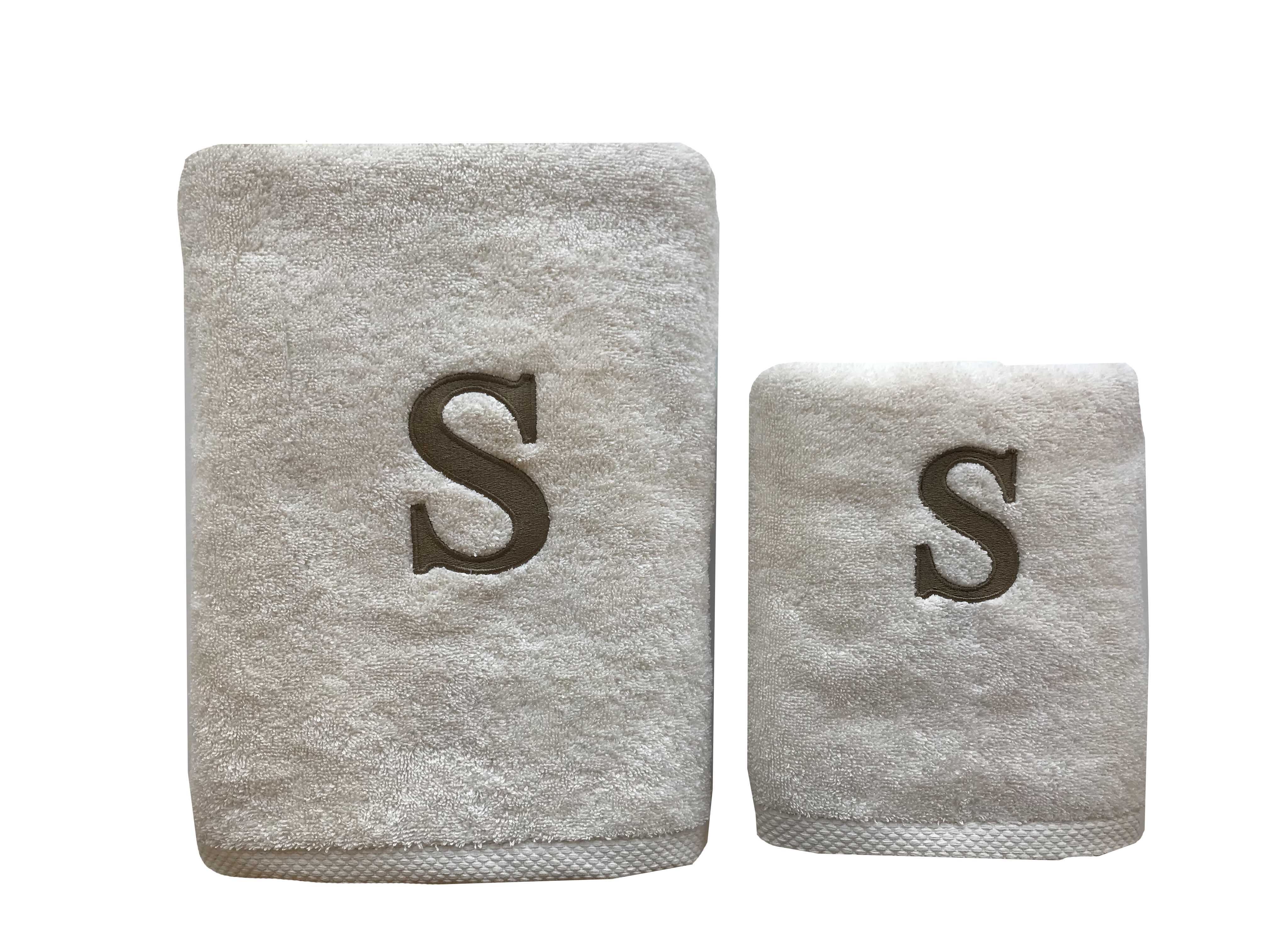 Premium Handtuch - Mit edler Stickerei Buchstabe "S" - Vielseitig, Nachhaltig, Saugstark & Schnelltrocknend - 100% Baumwolle - Ecru