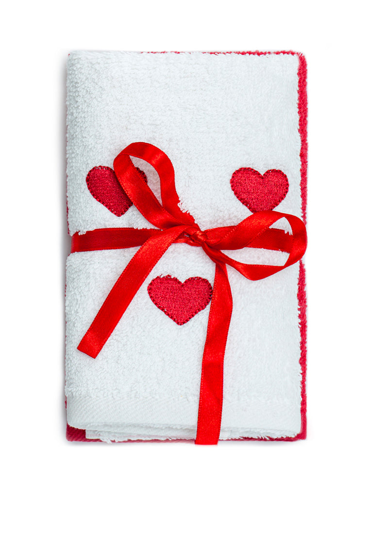 Handtuch 2'er Set - mit Herzchen Stickerei auf weißem Tuch - 100% Baumwolle - Gästetuch (30x50 cm)