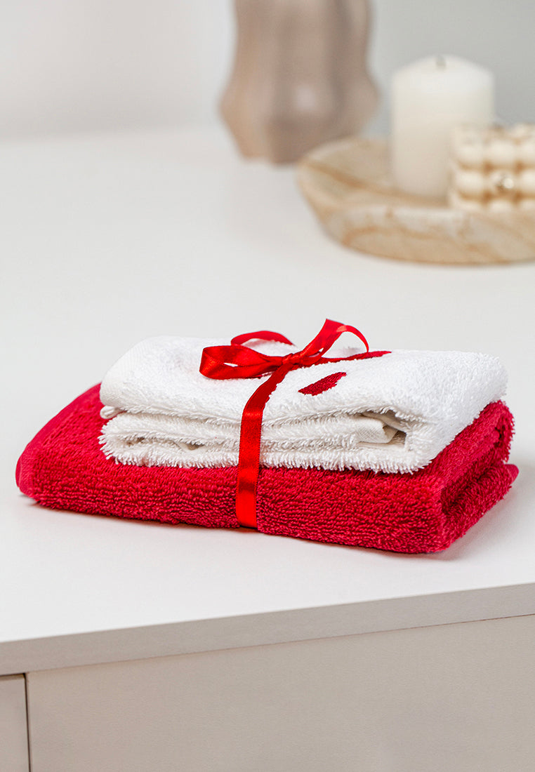 Handtuch 2'er Set - mit Herzchen Stickerei auf weißem Tuch - 100% Baumwolle - Gästetuch (30x50 cm)