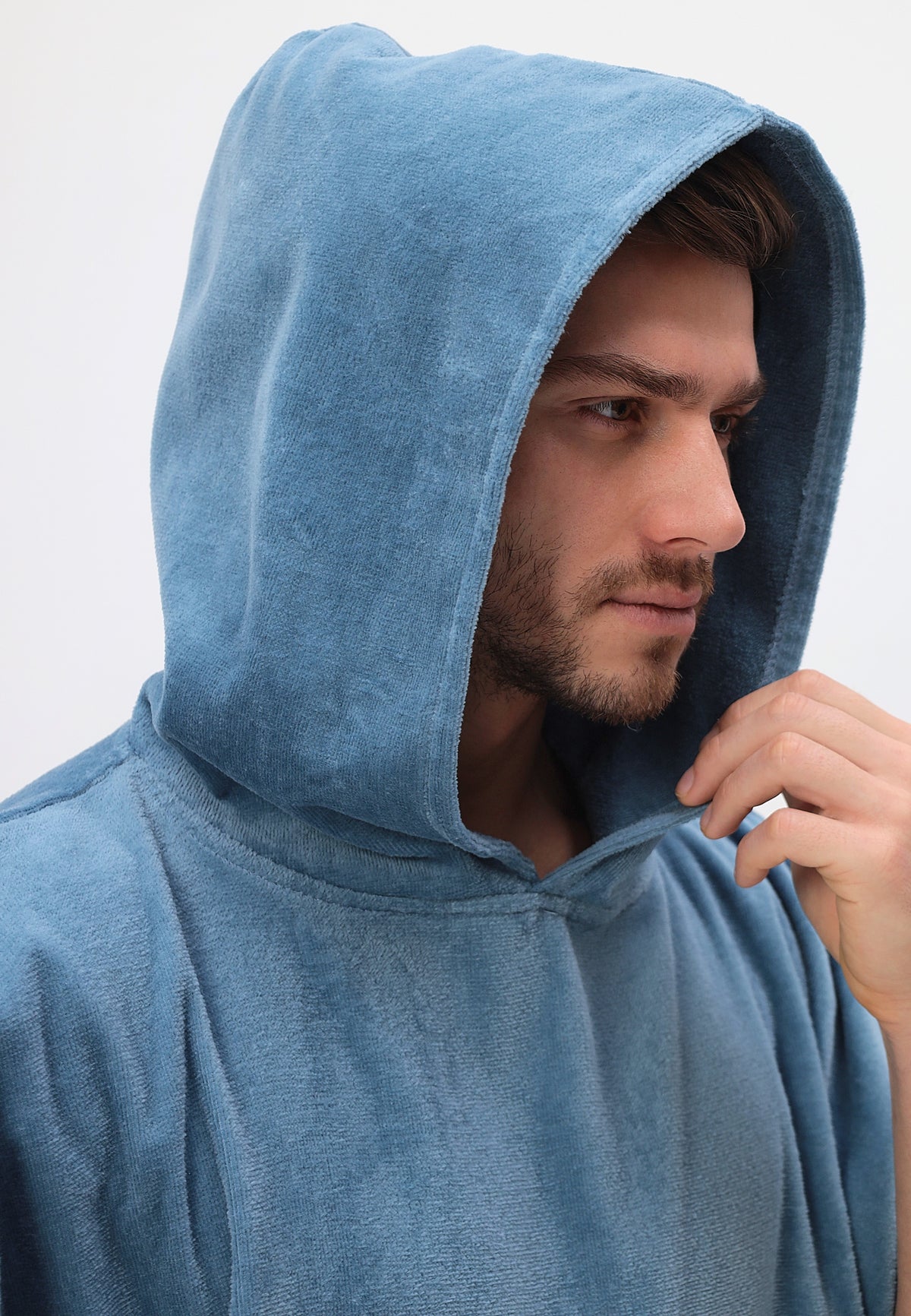 Men's poncho with hood made of 100% cotton