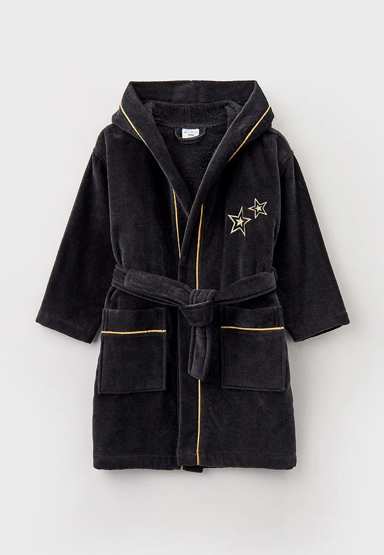 Children's bathrobe with hood made of velour with elegant star