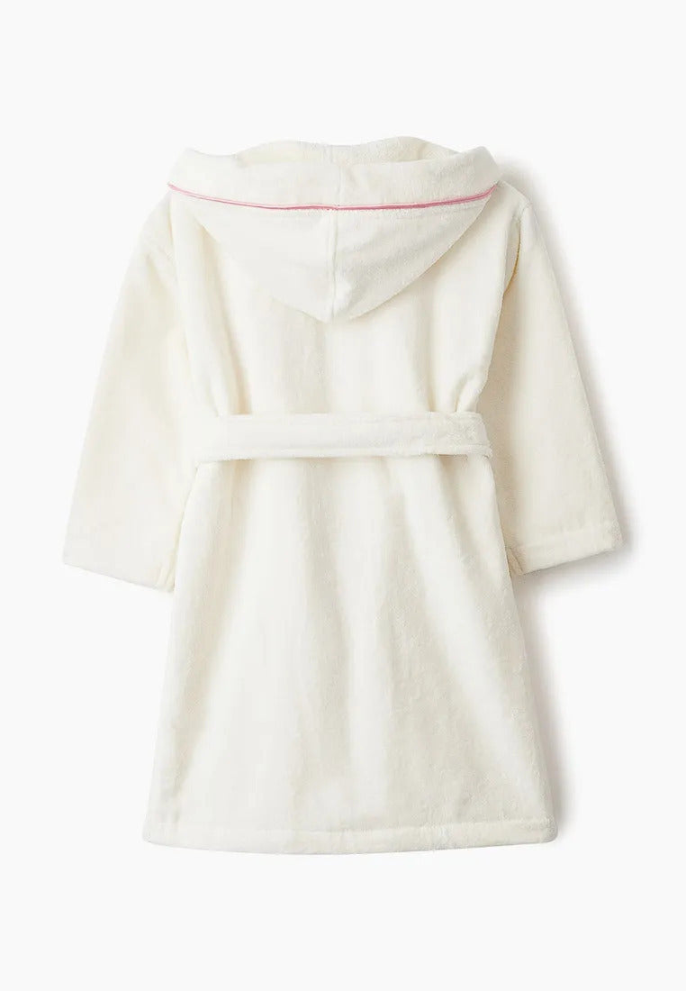Kinder Bademantel mit Kapuze aus Velour – Modell 6189 (Creme/Rosa)