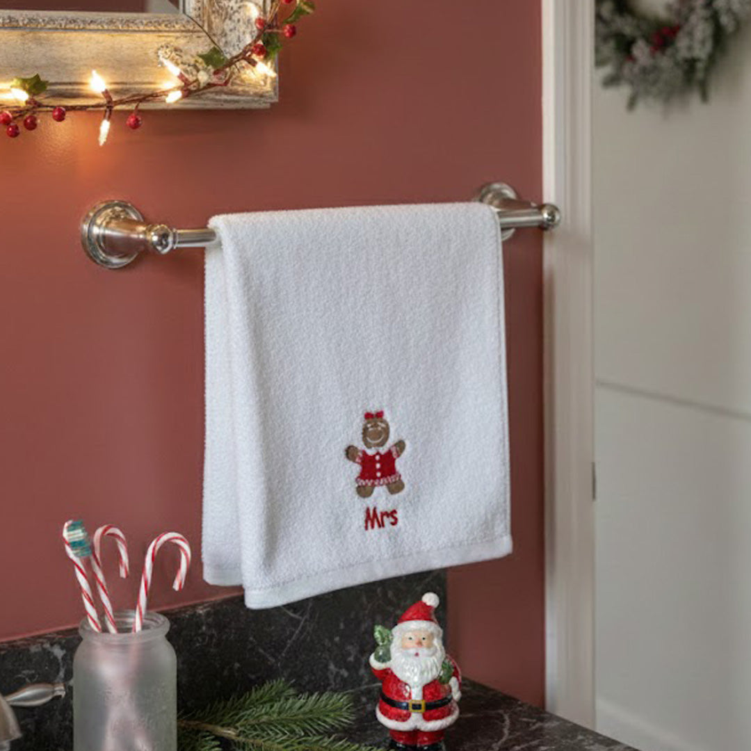 Weihnachtshandtuch - Besticktes Gästehandtuch mit Lebkuchenmuster